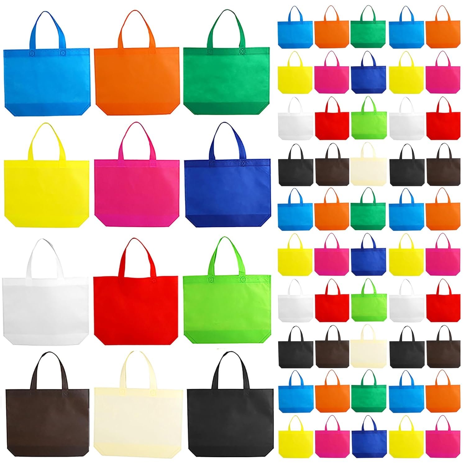 Nicunom 60 Pack Non Woven Party Favor Bags, 13" x 10" Colorful Reausable Gift Bag Bulk Fabric Tote Bag With Handles Rainbow Goodie Bags for Birthday, Baby Shower