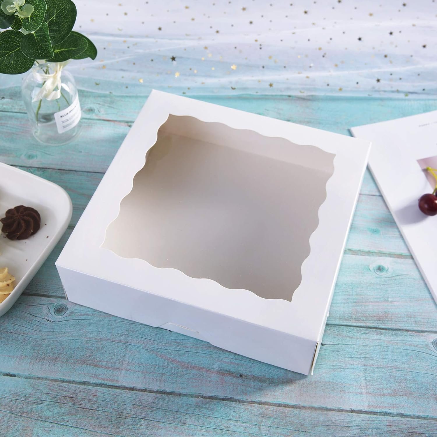 Wholesale 9x9x2.5-Inch White Bakery Boxes for Cookies Pies with PVC Window Disposable Pack of 12 Factory Wholesale 9x9x2.5-Inch White Bakery Boxes for Cookies Pies with PVC Window Disposable Pack of 12 Factory