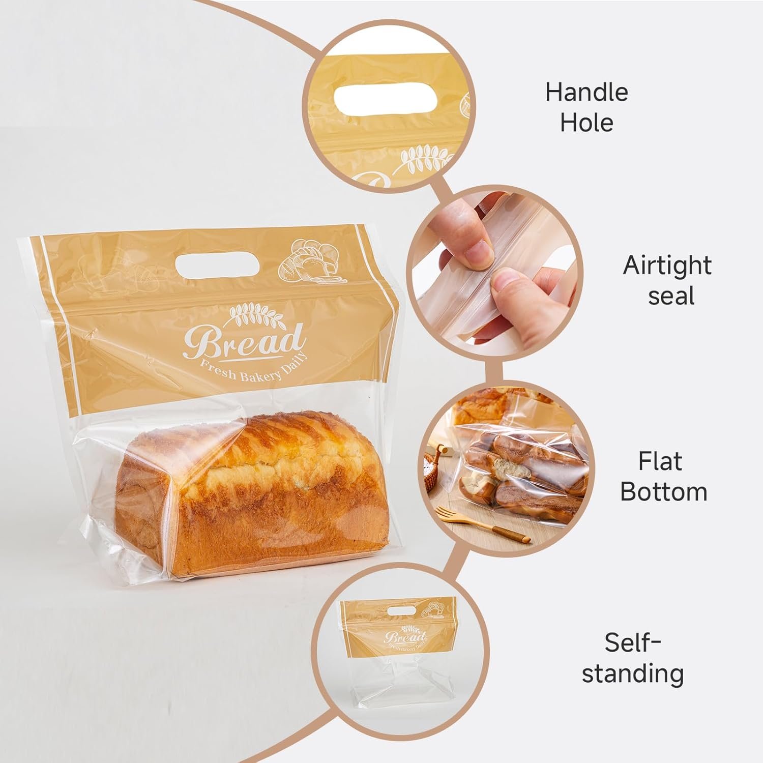 Wholesale Plastic Bread Bags for Homemade Loaves Sourdough Bagels Freezable Seal-Tight Cellophane 50 Packs Orange Factory