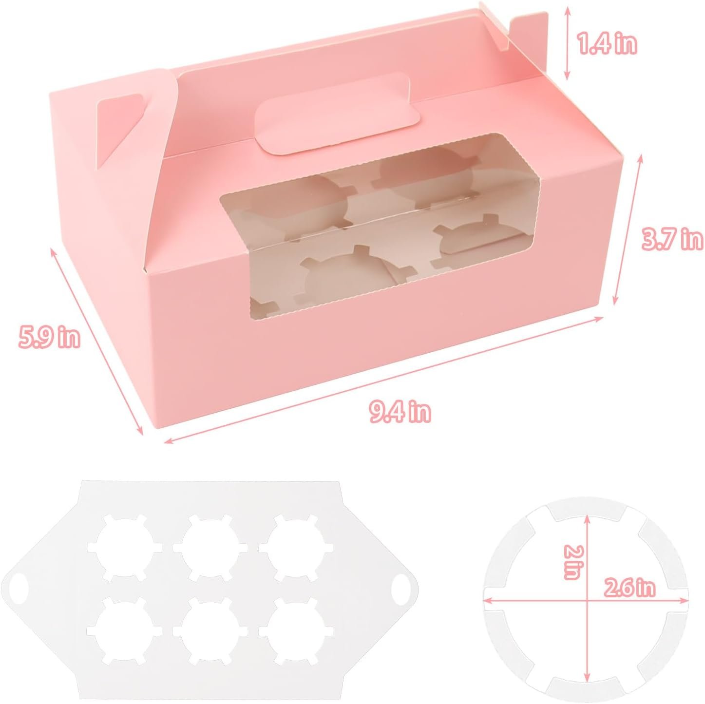 Wholesale 50-Pack 6-Count Cupcake Boxes with Handles Windows Inserts Bakery Carriers for Cookies Treats Desserts Manufacturer