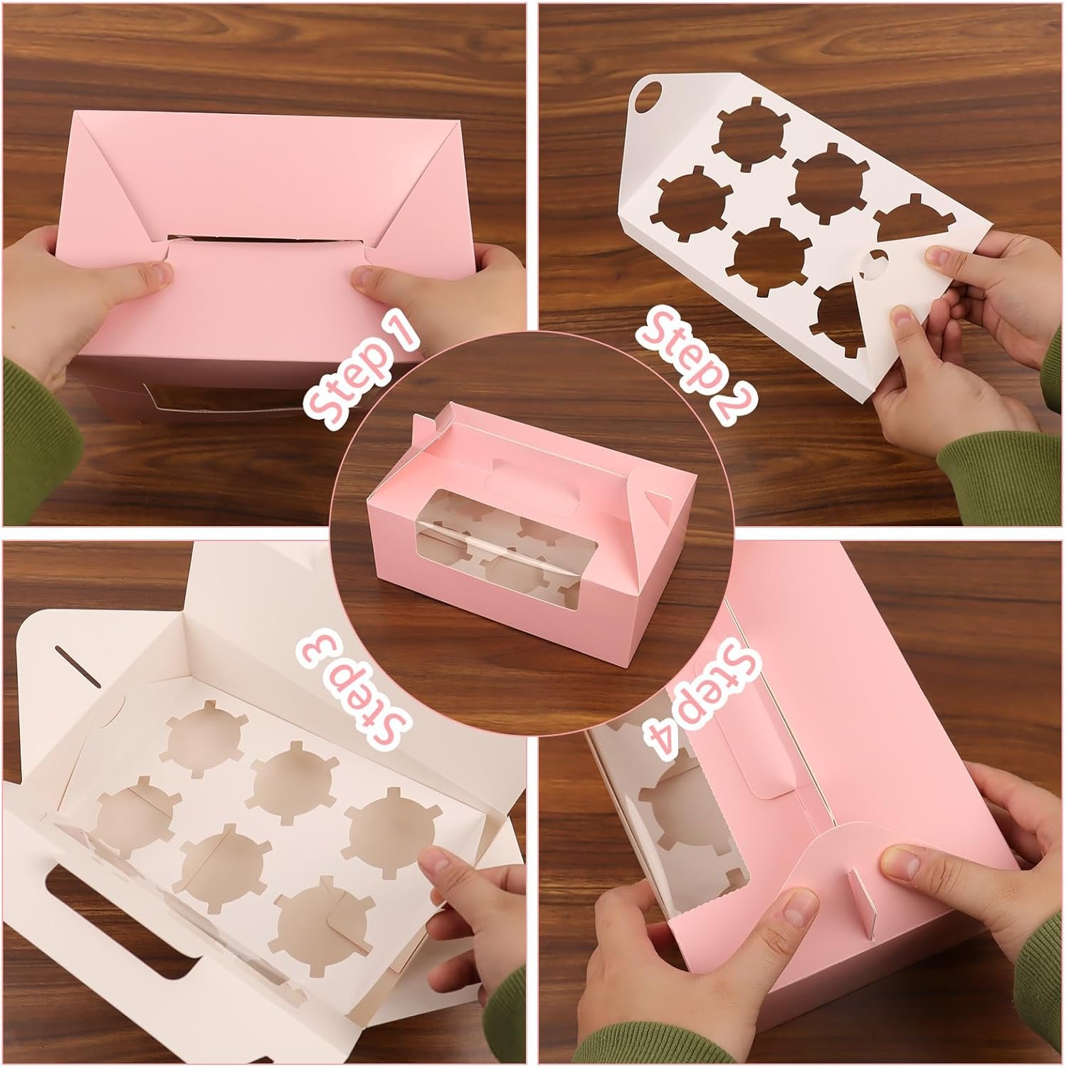 Wholesale 50-Pack 6-Count Cupcake Boxes with Handles Windows Inserts Bakery Carriers for Cookies Treats Desserts Manufacturer