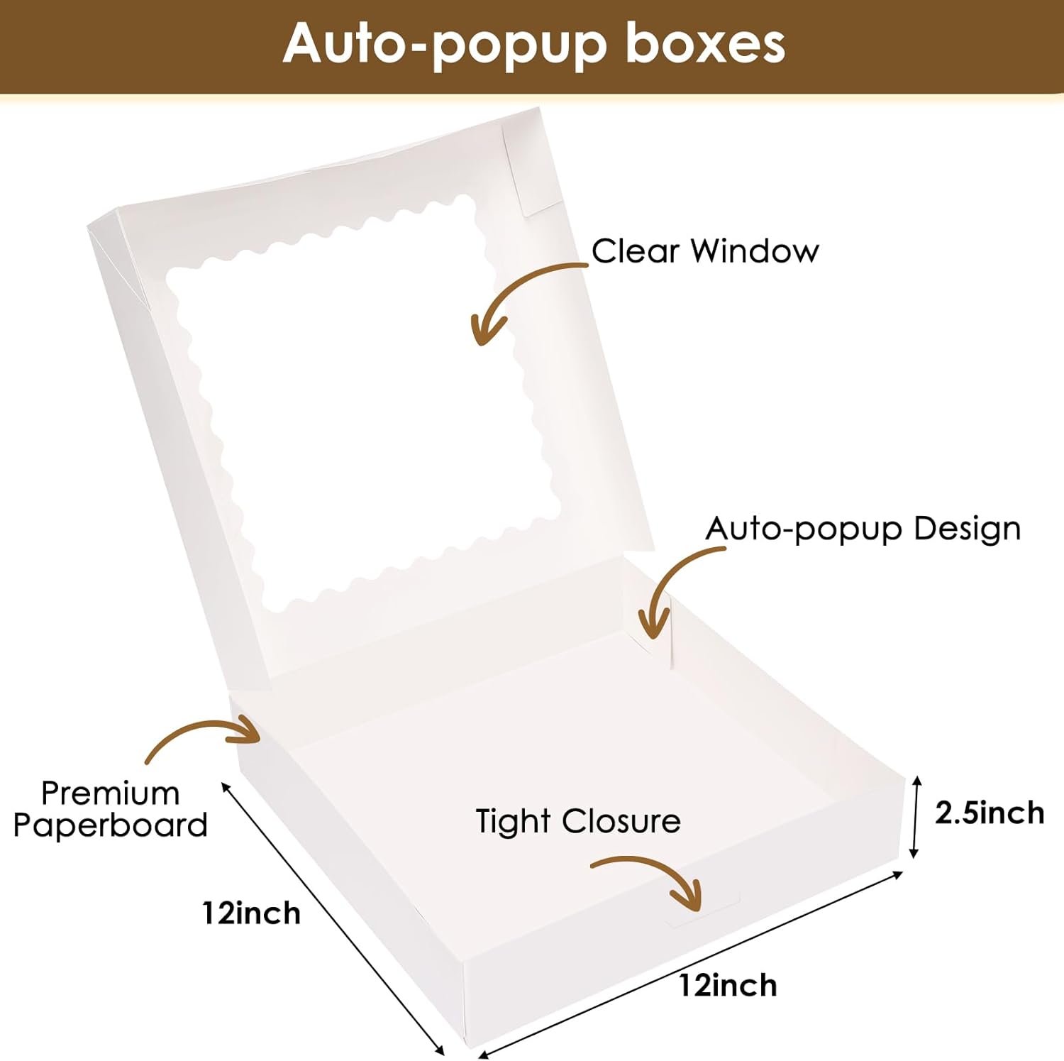 Wholesale 5pcs 12x12x2.5 Inch White Bakery Pie Boxes with Window Auto-Popup for Cookies Desserts Pizza Strawberries Chocolate Pastries Muffins Donuts Factory Wholesale 5pcs 12x12x2.5 Inch White Bakery Pie Boxes with Window Auto-Popup for Cookies Desserts Pizza Strawberries Chocolate Pastries Muffins Donuts Factory