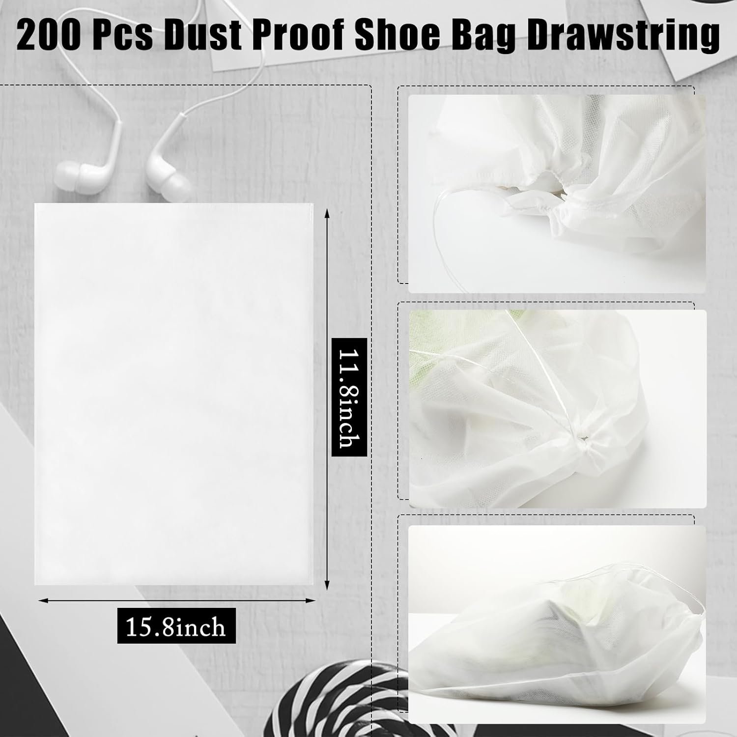 Wholesale 200 Pcs Dustproof Drawstring Shoe Storage Bags Non-Woven Fabric Breathable Travel Pouches Portable Organizers for Handbags Boots 11.81 x 15.75 Inch White Factory