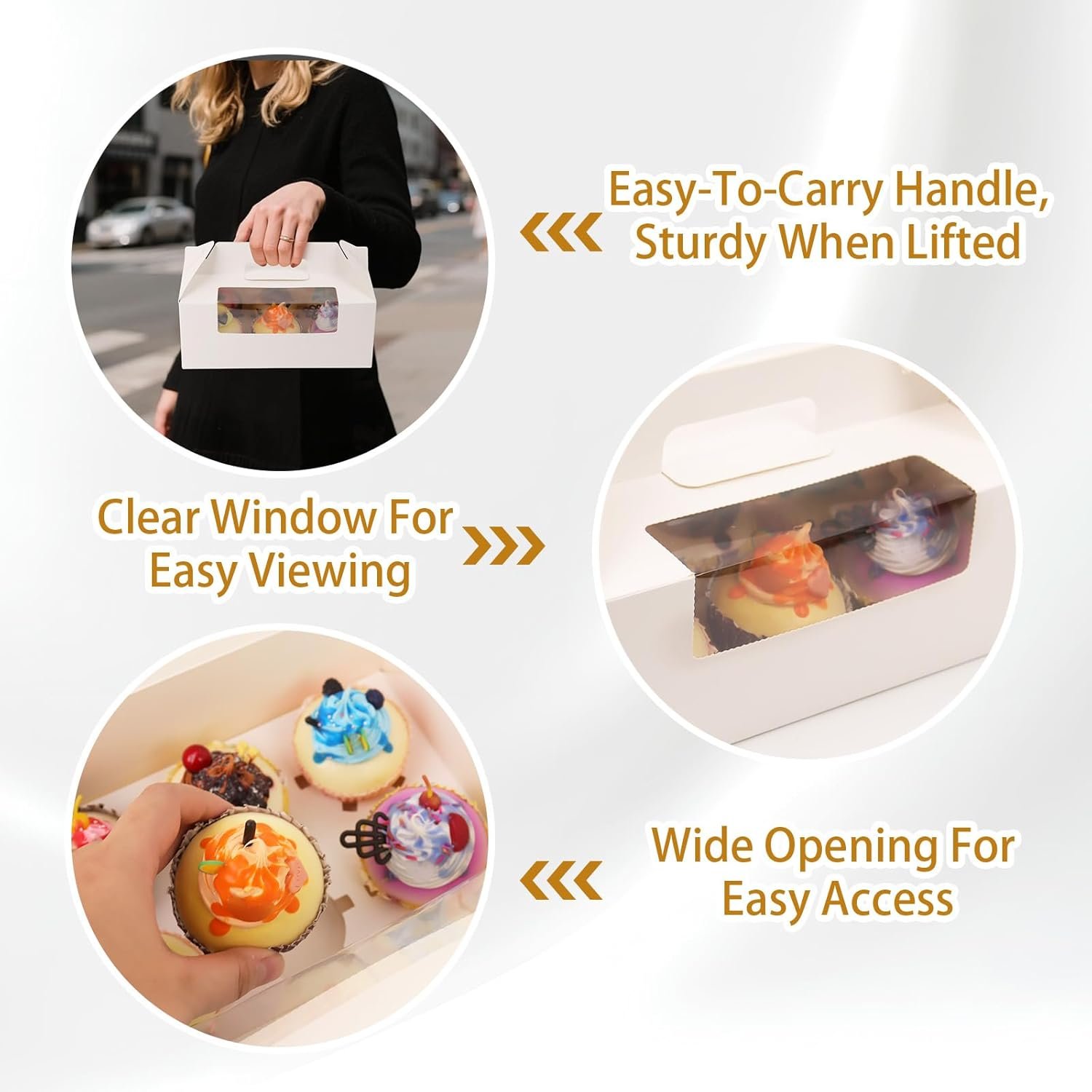 Wholesale 50-Pack 6-Count Cupcake Boxes with Handles Windows Inserts Holds 300 Standard Cupcakes Food-Grade Gable Containers for Muffins Cakes Party Desserts Factory