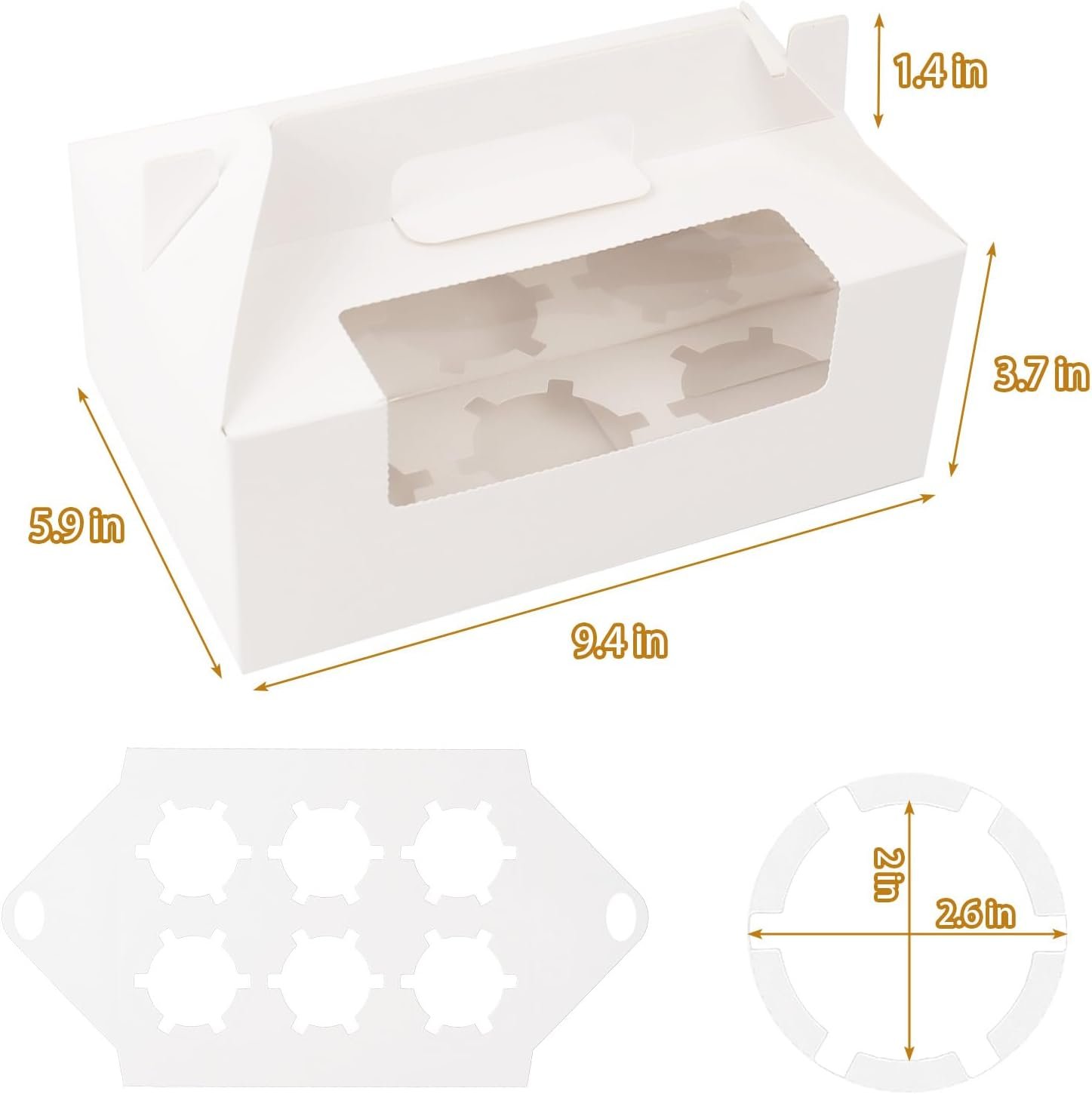 Wholesale 50-Pack 6-Count Cupcake Boxes with Handles Windows Inserts Holds 300 Standard Cupcakes Food-Grade Gable Containers for Muffins Cakes Party Desserts Factory