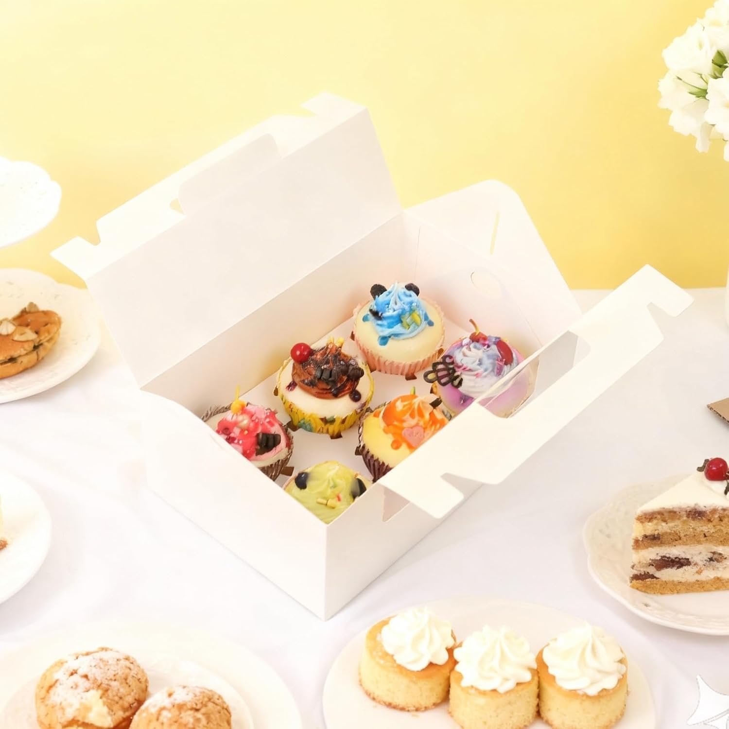 Wholesale 50-Pack 6-Count Cupcake Boxes with Handles Windows Inserts Holds 300 Standard Cupcakes Food-Grade Gable Containers for Muffins Cakes Party Desserts Factory