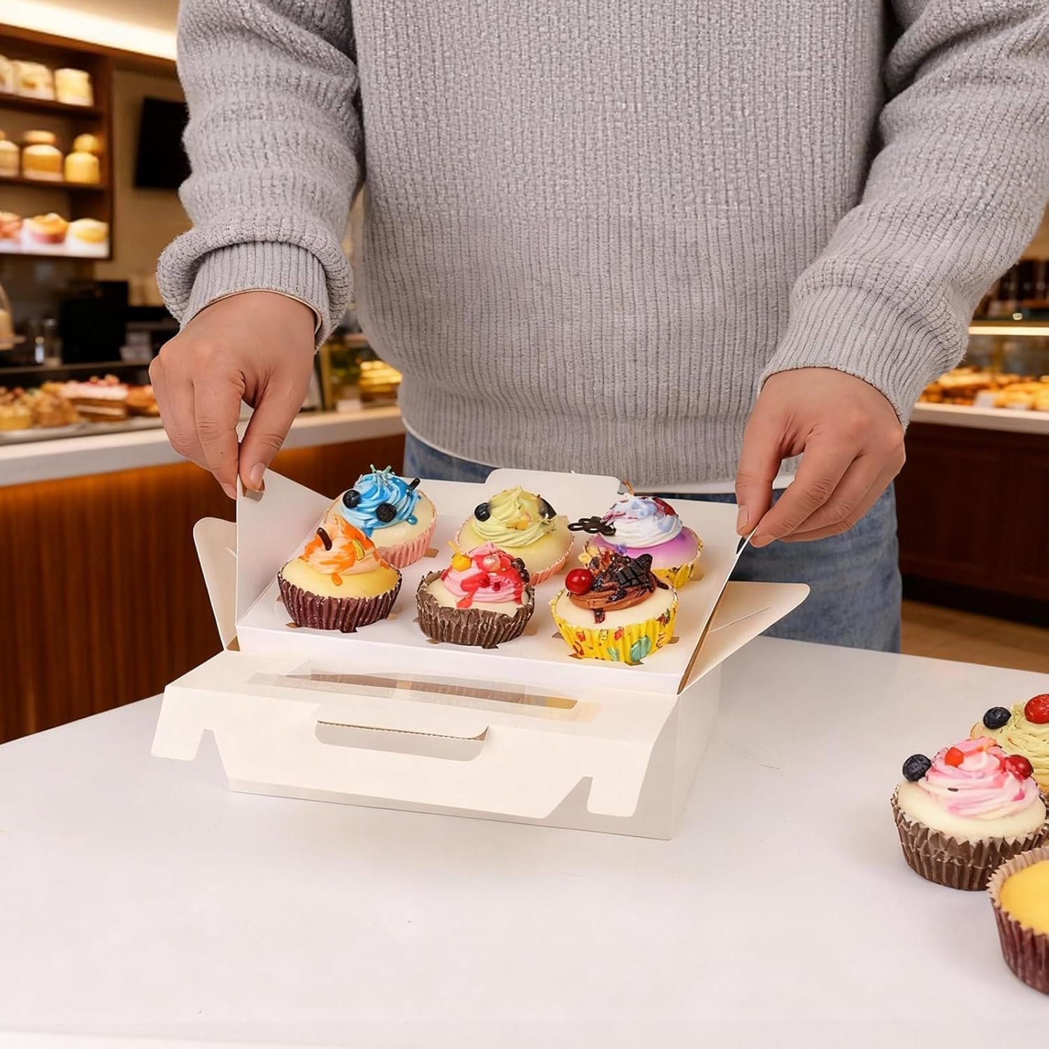 Wholesale 50-Pack 6-Count Cupcake Boxes with Handles Windows Inserts Holds 300 Standard Cupcakes Food-Grade Gable Containers for Muffins Cakes Party Desserts Factory