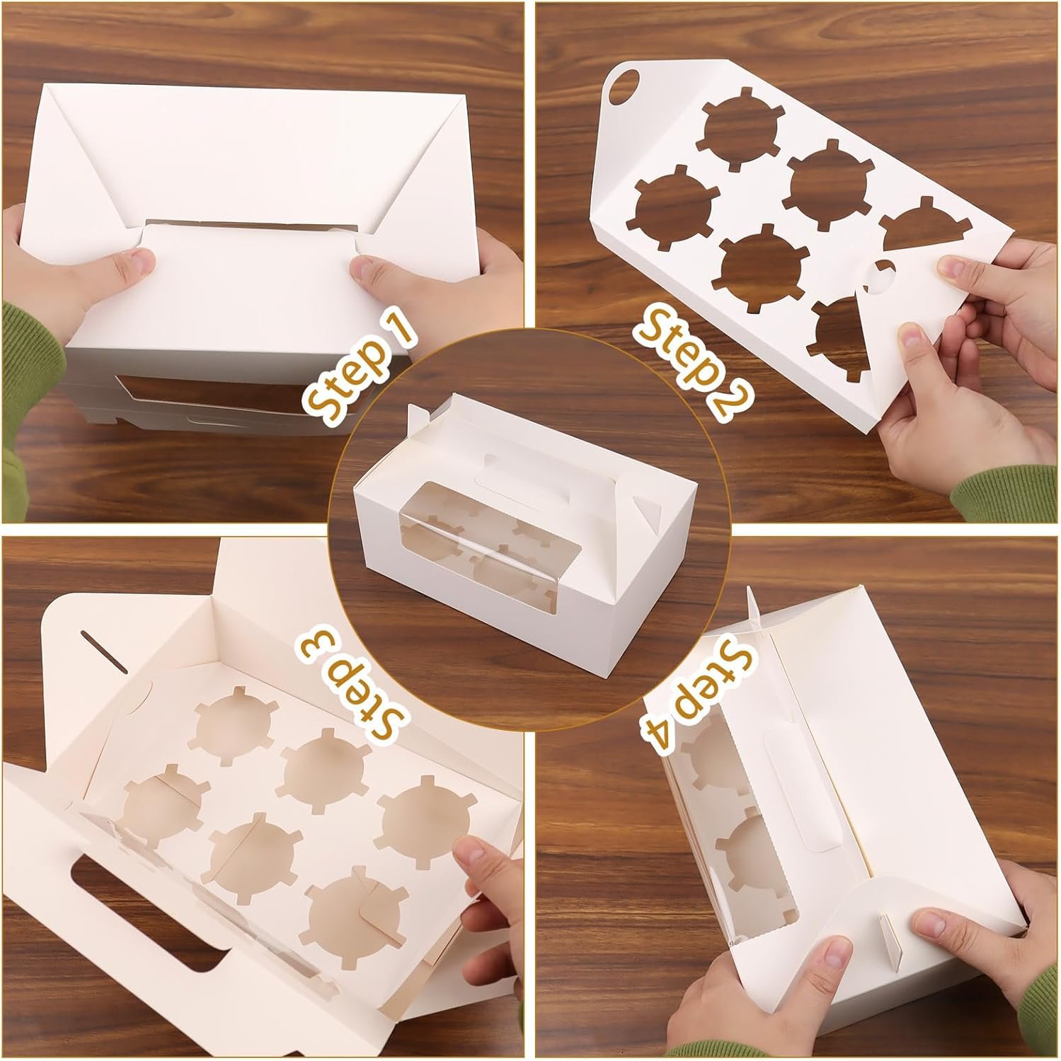 Wholesale 50-Pack 6-Count Cupcake Boxes with Handles Windows Inserts Holds 300 Standard Cupcakes Food-Grade Gable Containers for Muffins Cakes Party Desserts Factory