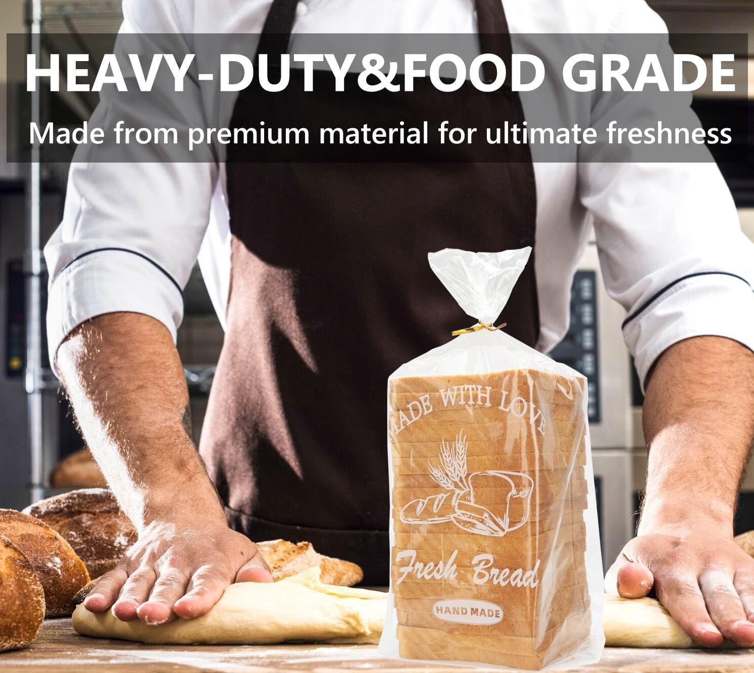 Wholesale Printed Bread Loaf Bags with Ties Large Bakery Plastic 8x4x18 Inch 40 Pack Reusable Adjustable Factory