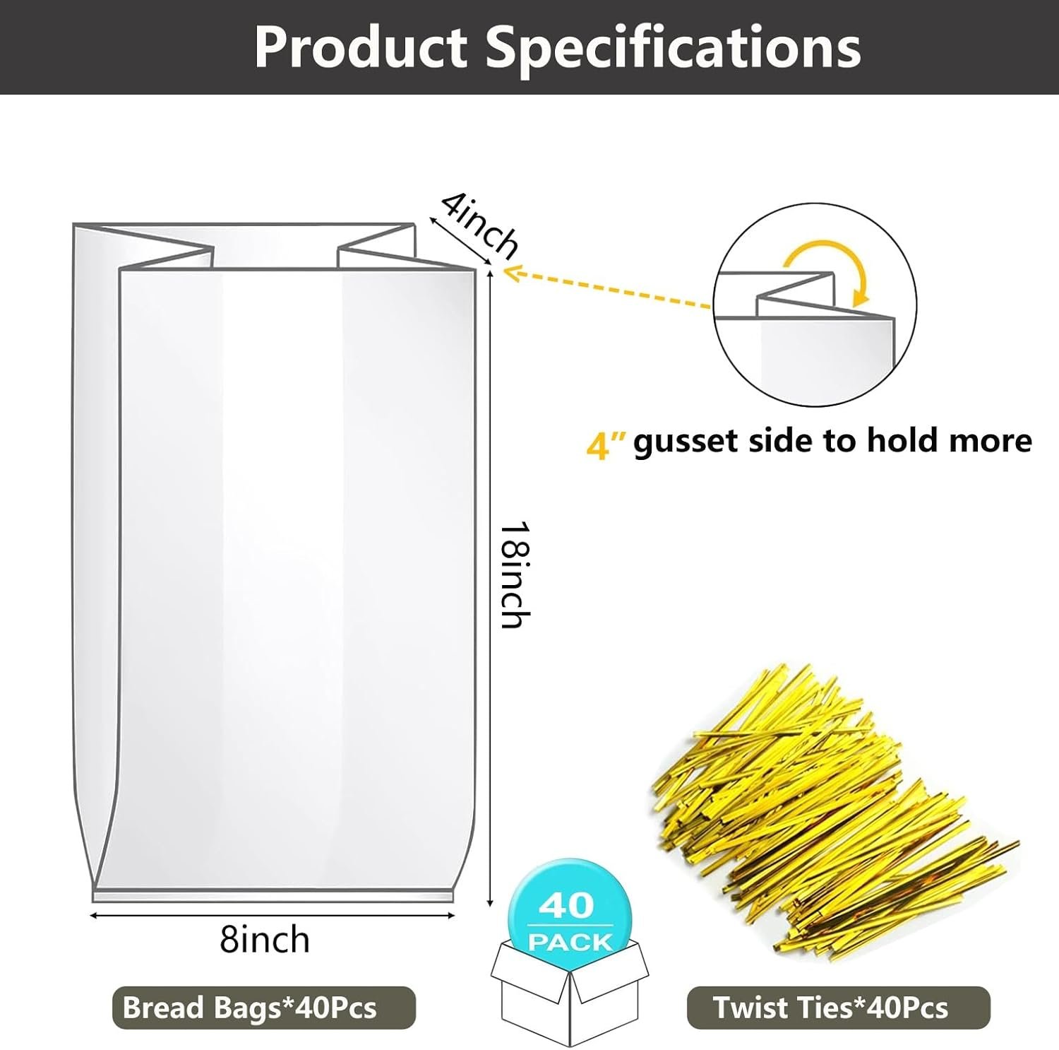 Wholesale Printed Bread Loaf Bags with Ties Large Bakery Plastic 8x4x18 Inch 40 Pack Reusable Adjustable Factory