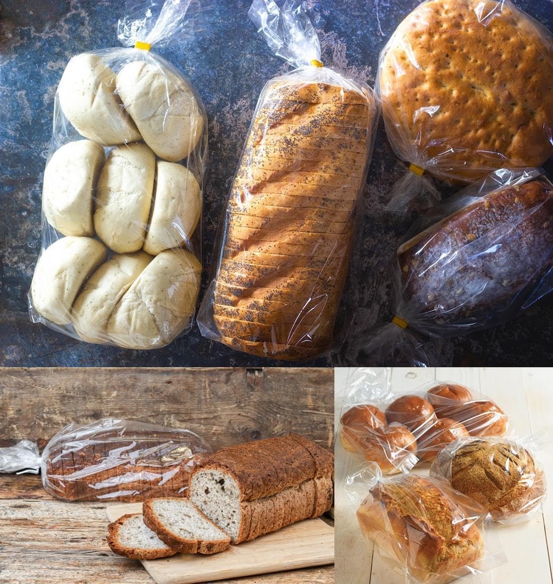 Wholesale Printed Bread Loaf Bags with Ties Large Bakery Plastic 8x4x18 Inch 40 Pack Reusable Adjustable Factory