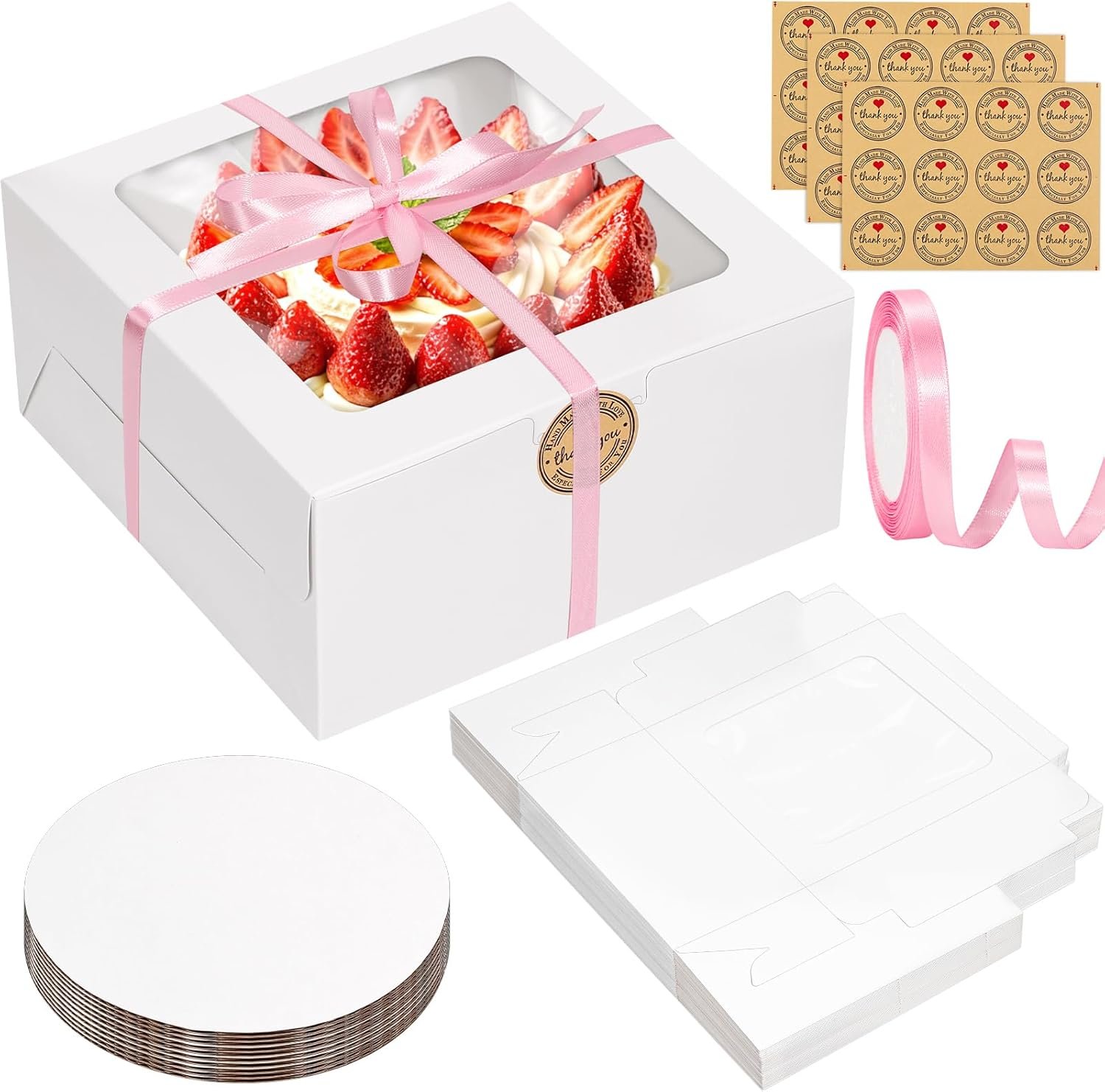 26pcs 8x8x4 Inches Cake Boxes White Bakery Boxes, White Bread Boxes with Windows for Pastries, Cupcakes,Cookies, Pie, Muffins and Donuts