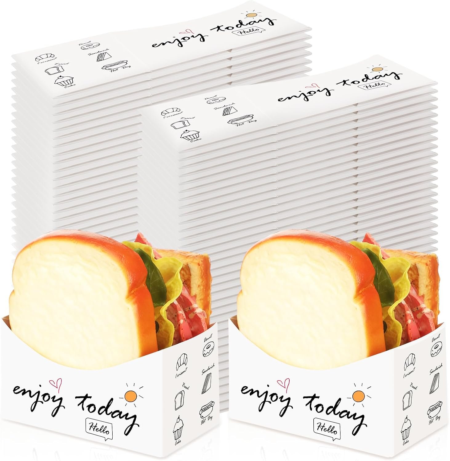 100 Pieces Foldable Paper Sandwich Boxes Take out Containers 5" x 2.8" x 2.8" Mini Curved Anti-flattening Burger Boxes Toast Holder Bread Tray for Food Containers Hamburger Restaurant Party