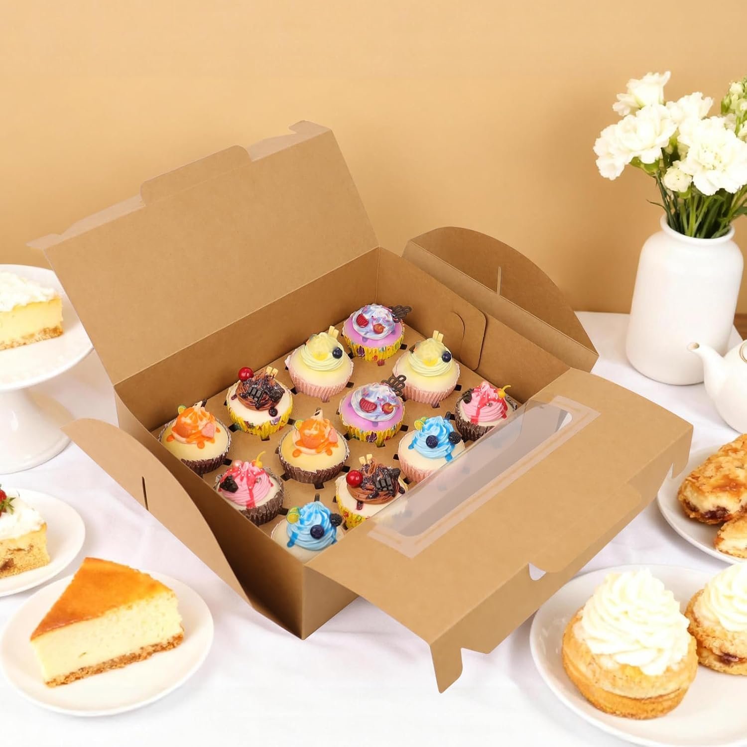Wholesale Cupcake Boxes with Handle 12 Count 30 Pcs Kraft Portable Muffin Gable Favor Treats for Wedding Birthday Parties Factory