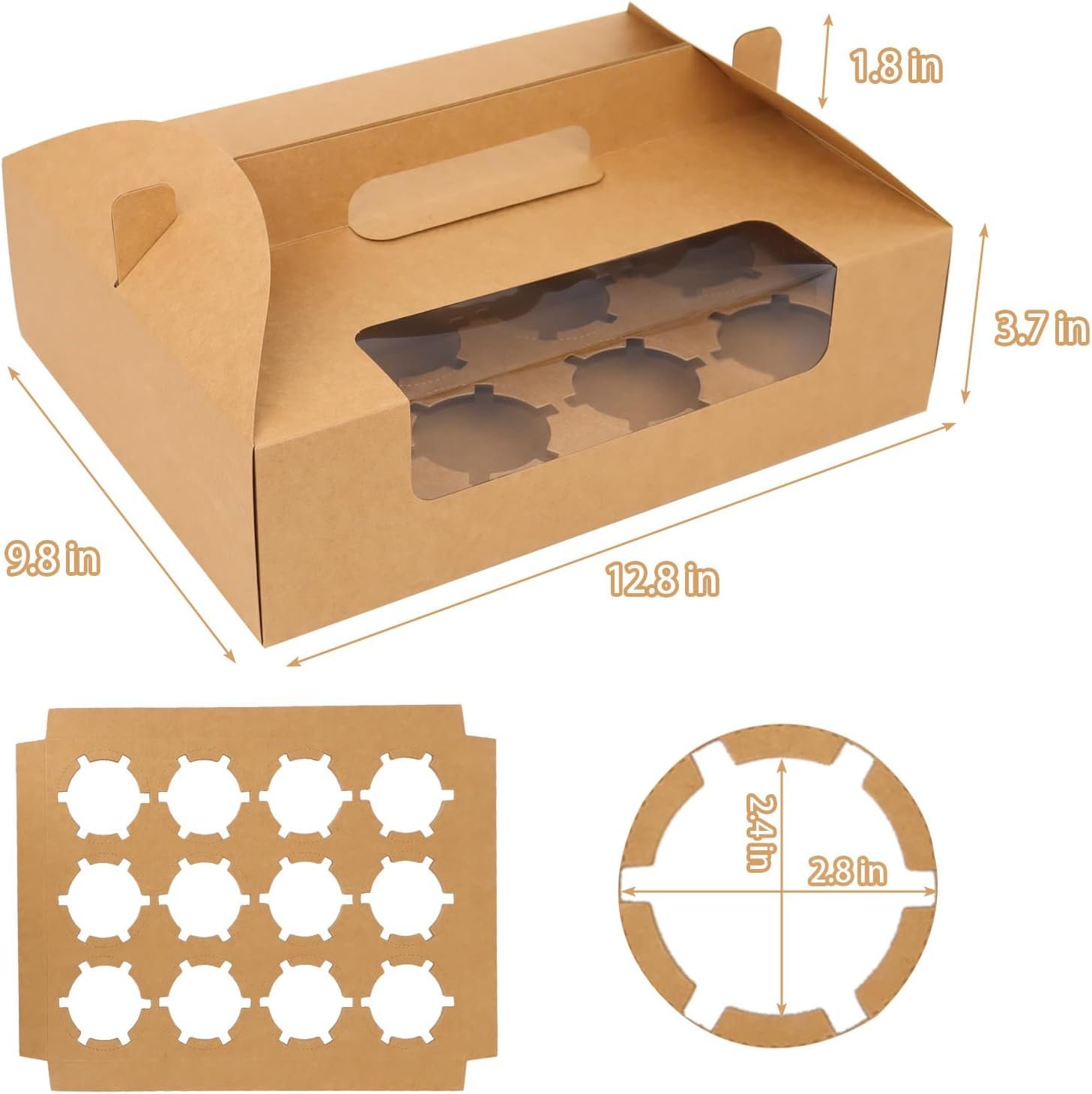 Wholesale Cupcake Boxes with Handle 12 Count 30 Pcs Kraft Portable Muffin Gable Favor Treats for Wedding Birthday Parties Factory