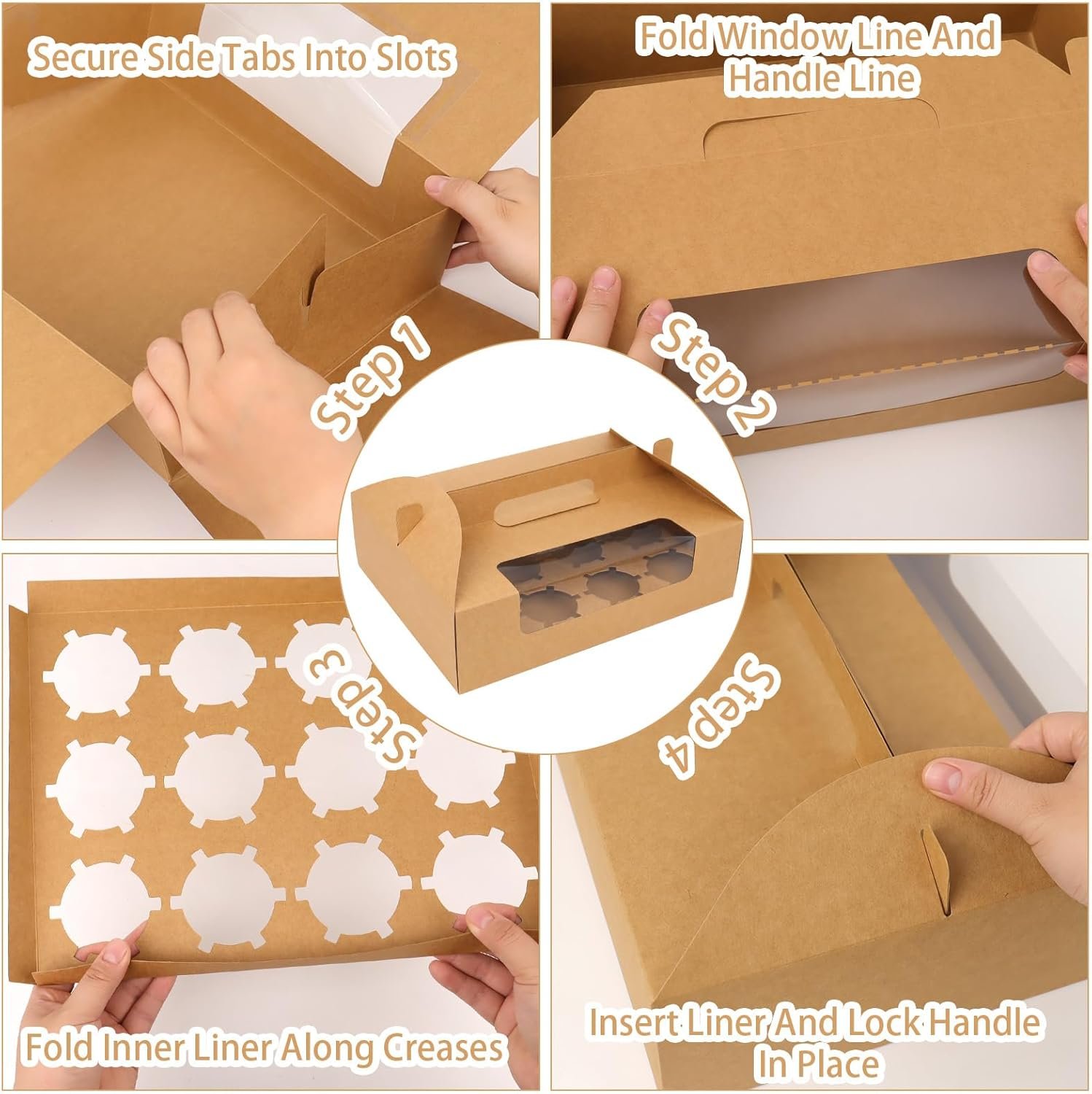 Wholesale Cupcake Boxes with Handle 12 Count 30 Pcs Kraft Portable Muffin Gable Favor Treats for Wedding Birthday Parties Factory