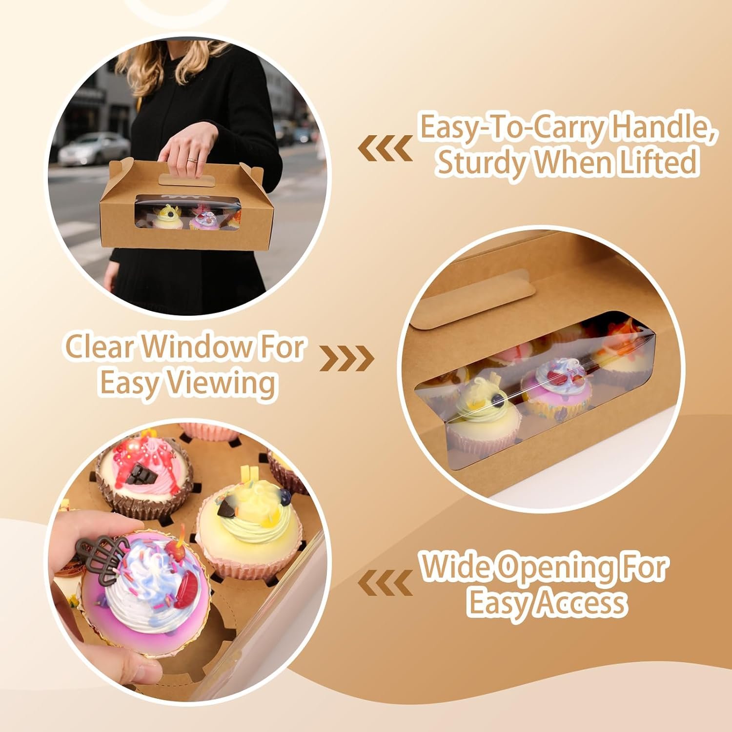 Wholesale Cupcake Boxes with Handle 12 Count 30 Pcs Kraft Portable Muffin Gable Favor Treats for Wedding Birthday Parties Factory