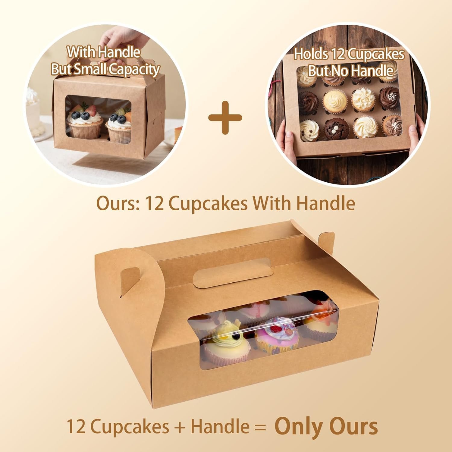 Wholesale Cupcake Boxes with Handle 12 Count 30 Pcs Kraft Portable Muffin Gable Favor Treats for Wedding Birthday Parties Factory