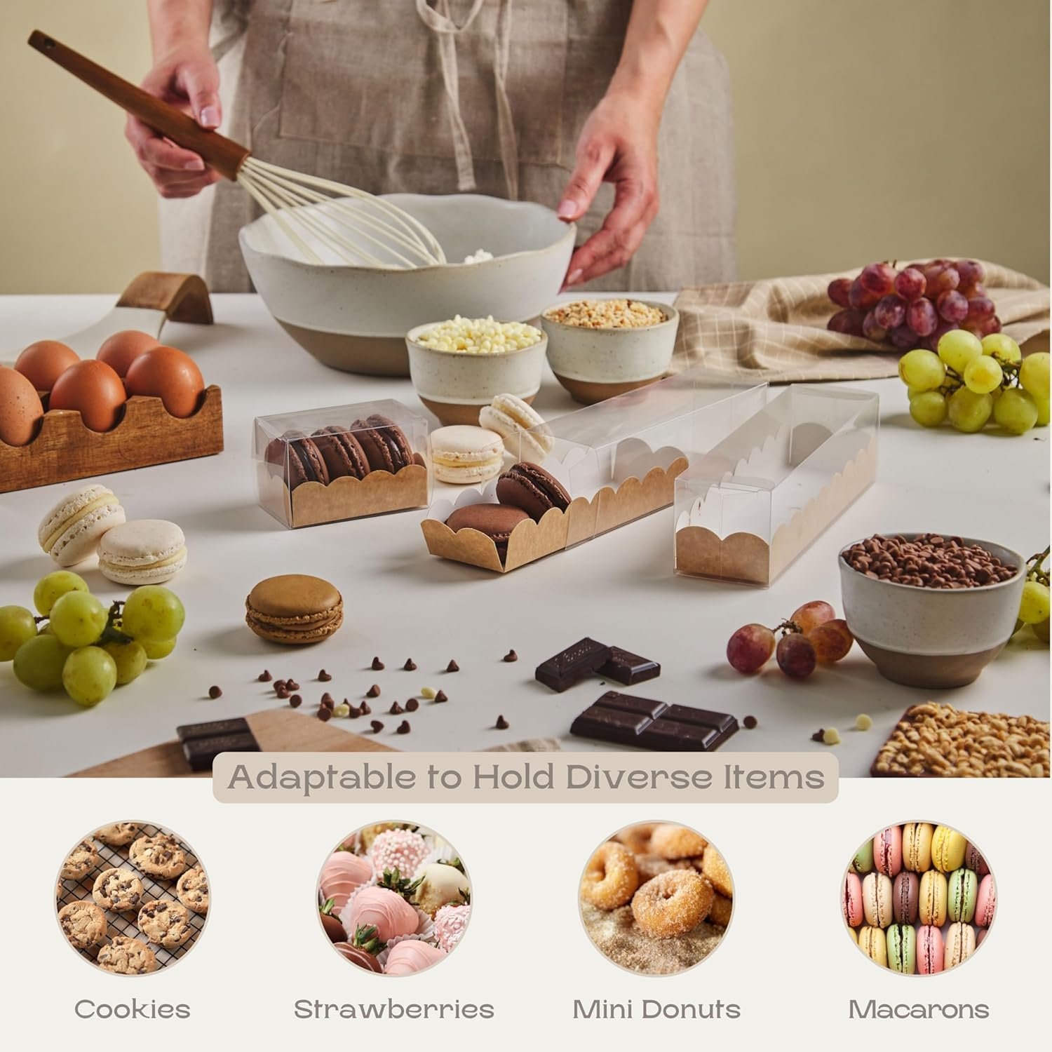 Wholesale Pack of 25 Clear Window Macaron Boxes for 7 Piece Gift Packaging 7.48 x 1.96 x 1.96 Inch Natural Brown Factory