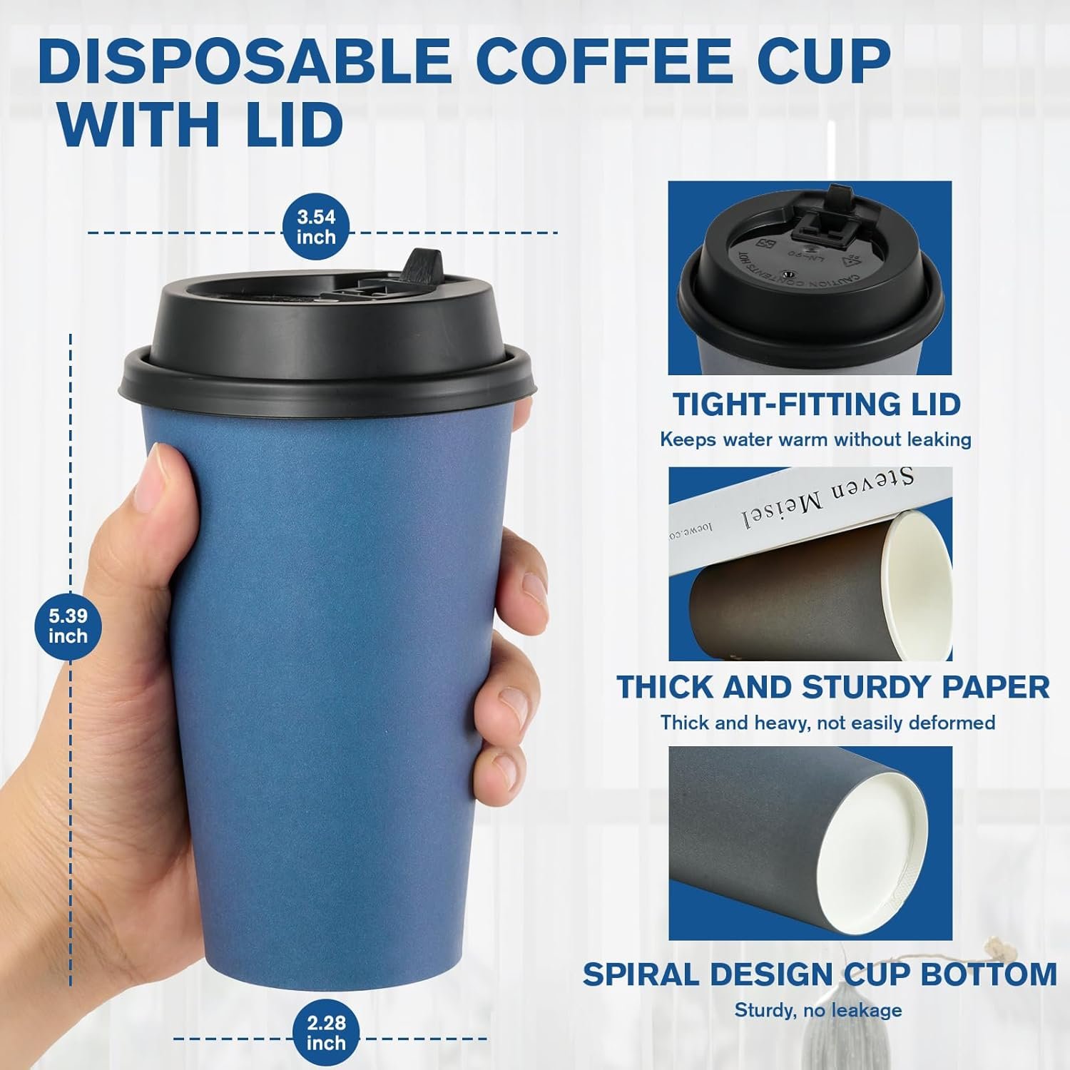 Wholesale 100 Pack 16 oz Disposable Paper Cups with Lids for Hot Beverages Like Coffee Tea Juice Water in Blue Gray for Home Office Restaurant Cafe Use Factory