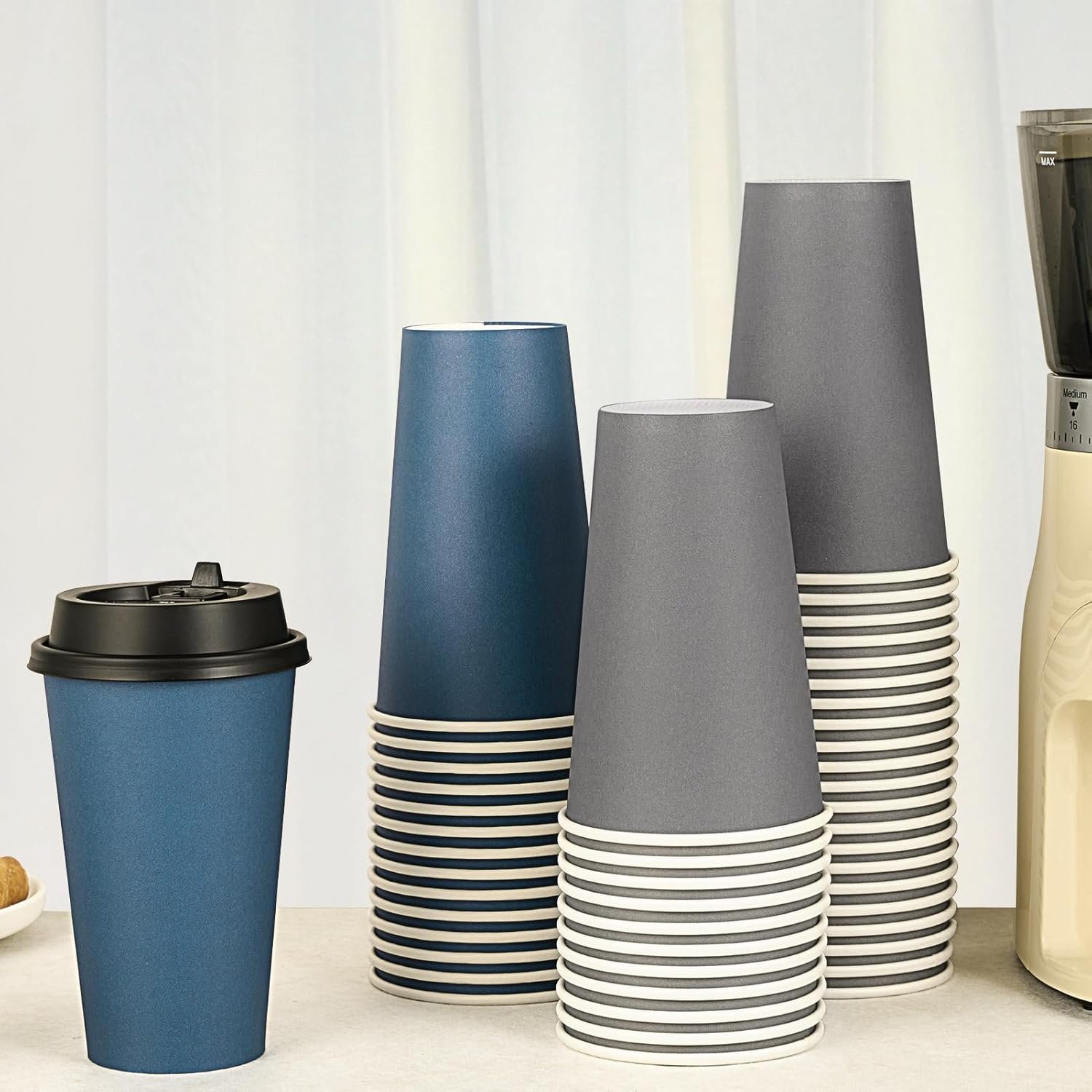 Wholesale 100 Pack 16 oz Disposable Paper Cups with Lids for Hot Beverages Like Coffee Tea Juice Water in Blue Gray for Home Office Restaurant Cafe Use Factory