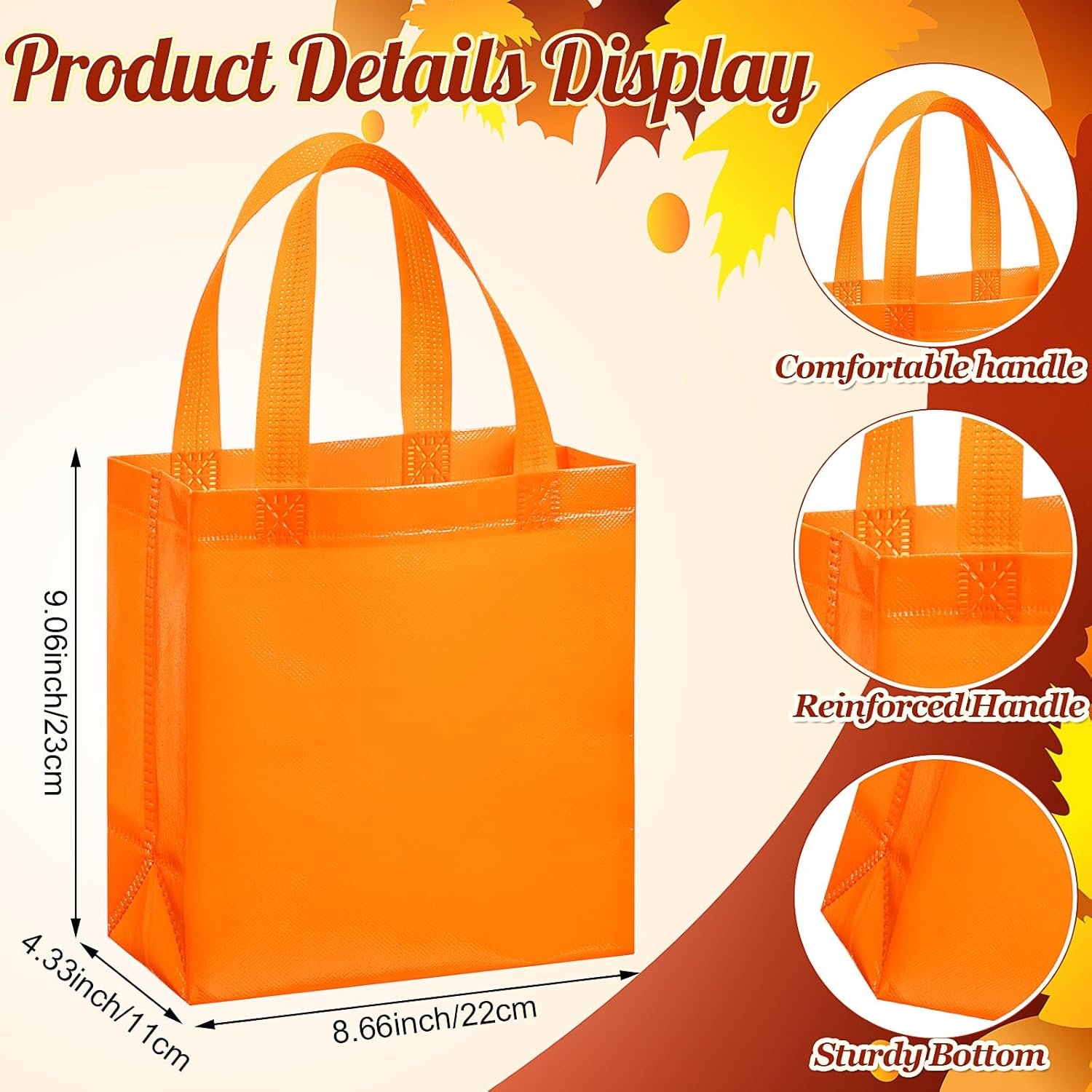 Wholesale 18 Pcs 36 Pcs Reusable Non-Woven Thanksgiving Fall Gift Bags with Handles Bulk Party Favor Totes Autumn Rainbow Colors for Women Wedding Birthday Bridal Shower Decoration Orange Factory