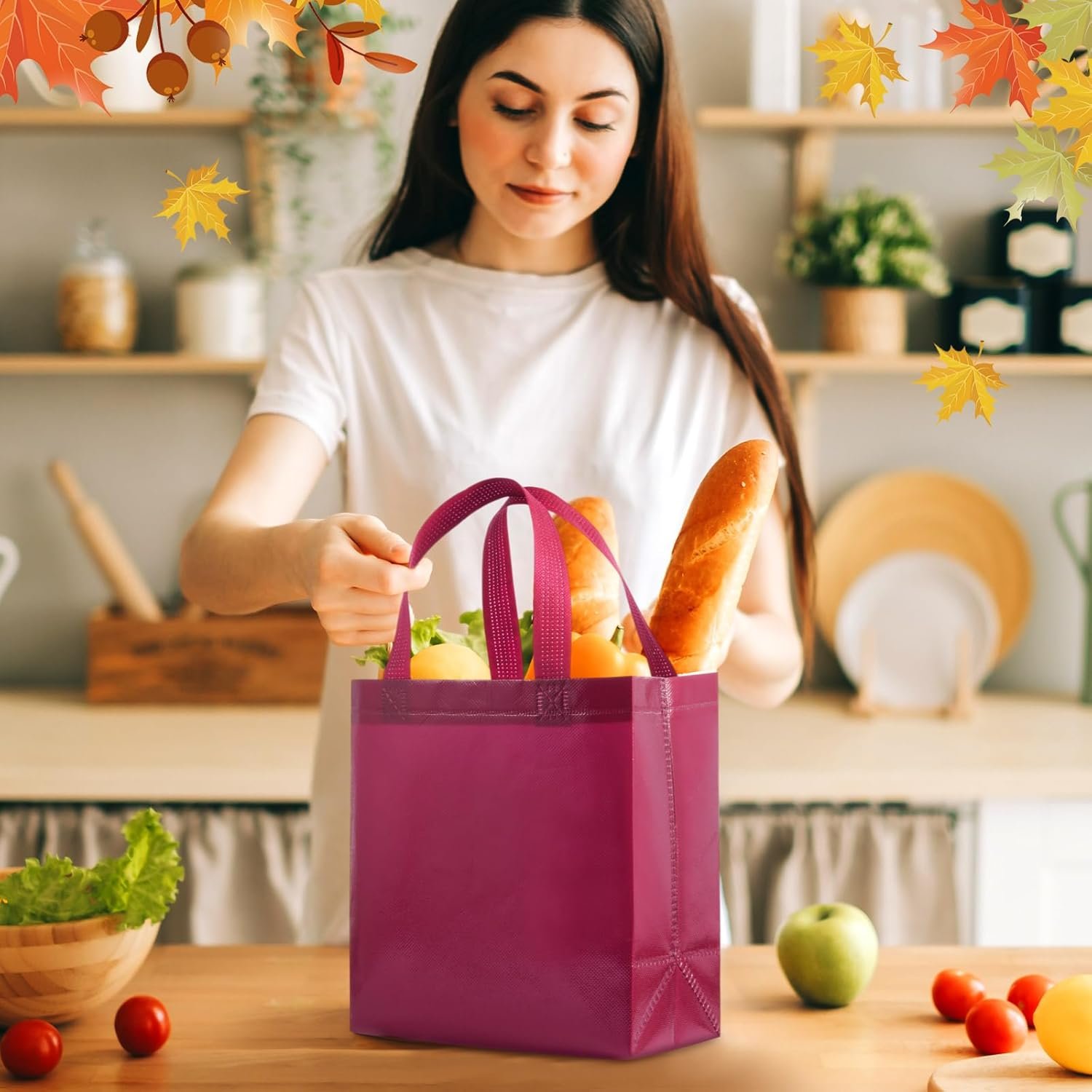 Wholesale 18 Pcs 36 Pcs Reusable Non-Woven Thanksgiving Fall Gift Bags with Handles Bulk Party Favor Totes Autumn Rainbow Colors for Women Wedding Birthday Bridal Shower Decoration Orange Factory