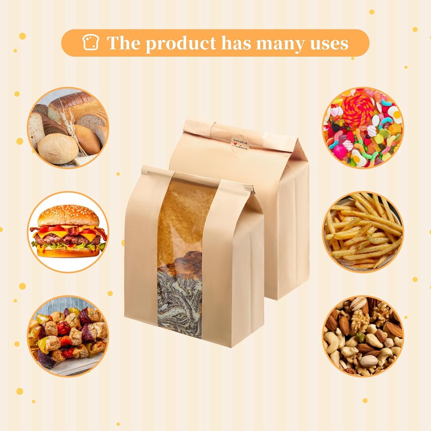 Wholesale 30 Pack Kraft Paper Bread Loaf Bags Tin Tie Tab Lock Clear Front Window 14