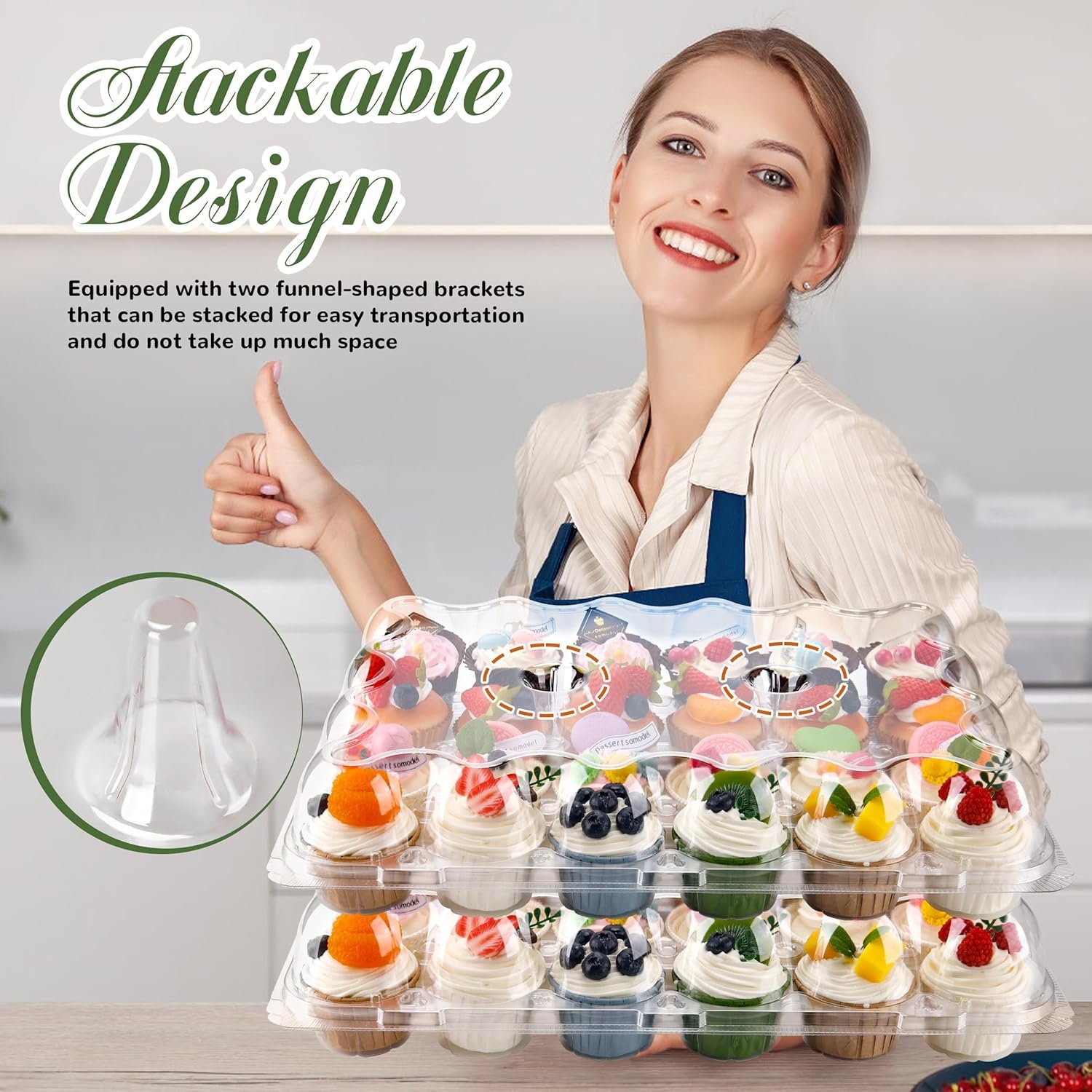 Wholesale 24-Count Stackable Plastic Cupcake Boxes 10-Pack with Detachable Tall Dome Lids 240 Liners for 240 Cupcakes BPA-Free Standard Size Factory