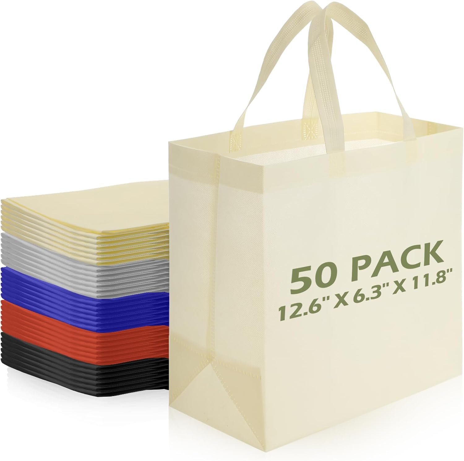 Paterr 50 Pcs Reusable Totes Bag Bulk Grocery Shopping Bags Non Woven Grocery Multicolor Handle Bag 12.6 x 6.3 x 11.8 inches Foldable Portable Bag for Shop Events Retail Store