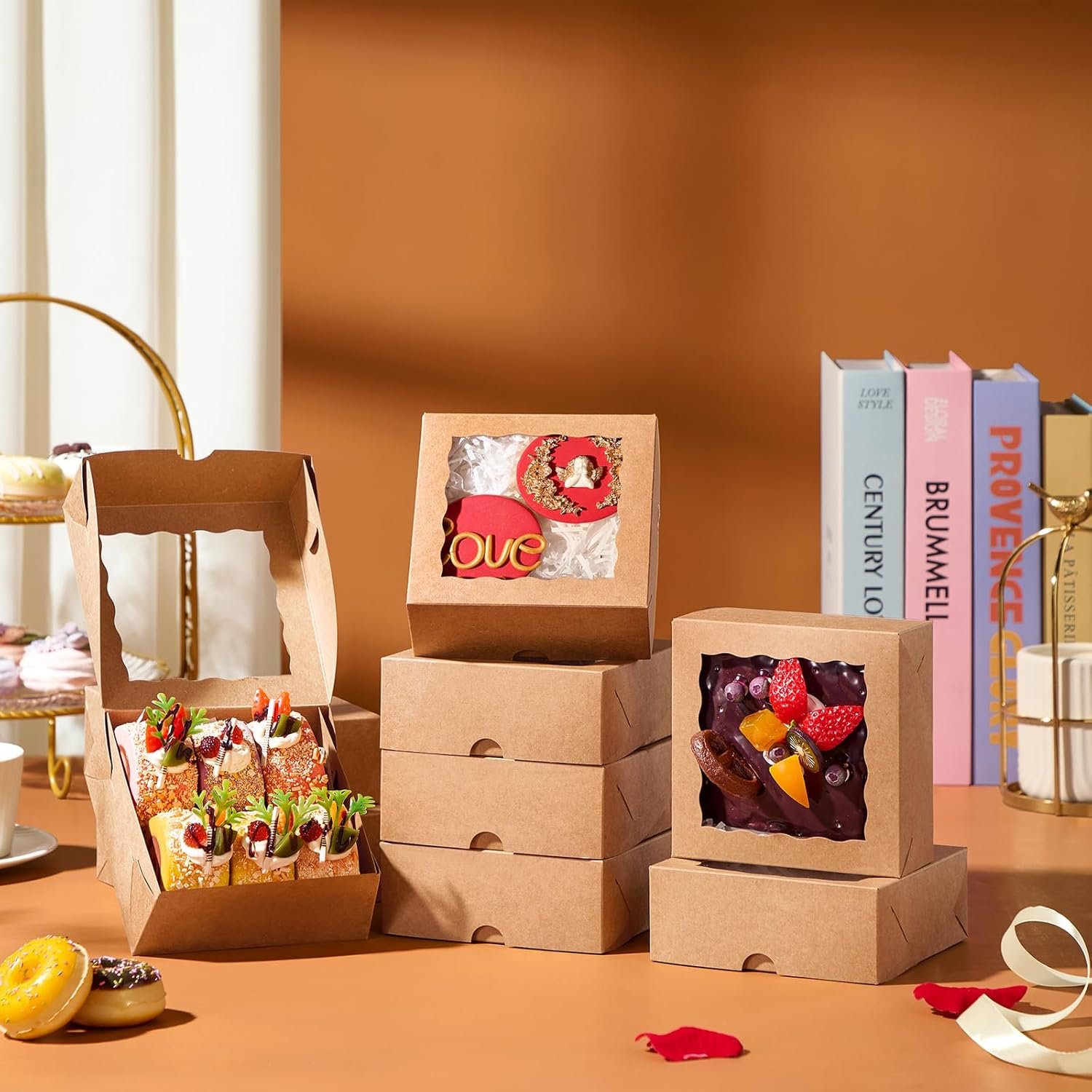 Wholesale 20 Pcs 5x5x2 Inch Bakery Boxes with Window for Cookies Macarons Mini Cakes Chocolate Covered Strawberries Pies Brownies Factory