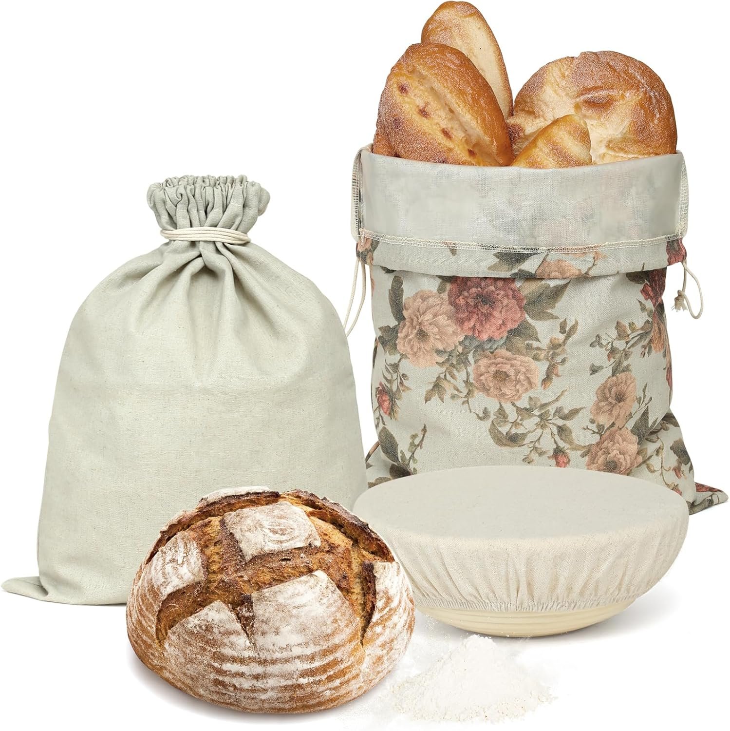3-Pack Reusable Linen Bread Bags - Extra Large Eco-Friendly Bread Storage & Proofing Covers, Ideal Christmas Gift for Bakers, Homemakers & Sustainable Kitchen