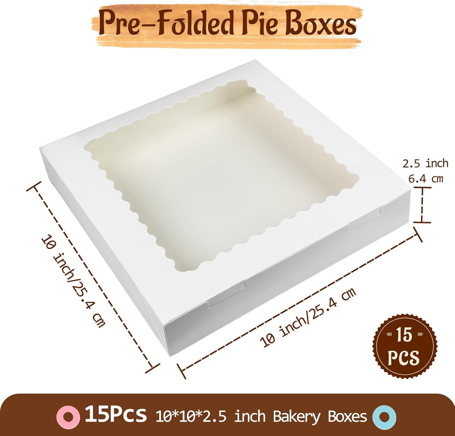 Wholesale 15-Pack 10x10x2.5-Inch Window Bakery Boxes Auto-Popup White Pastry Containers for Cakes Pies Donuts Muffins Food-Safe Disposable Dessert Packaging for Home Baking Parties Small Business Factory