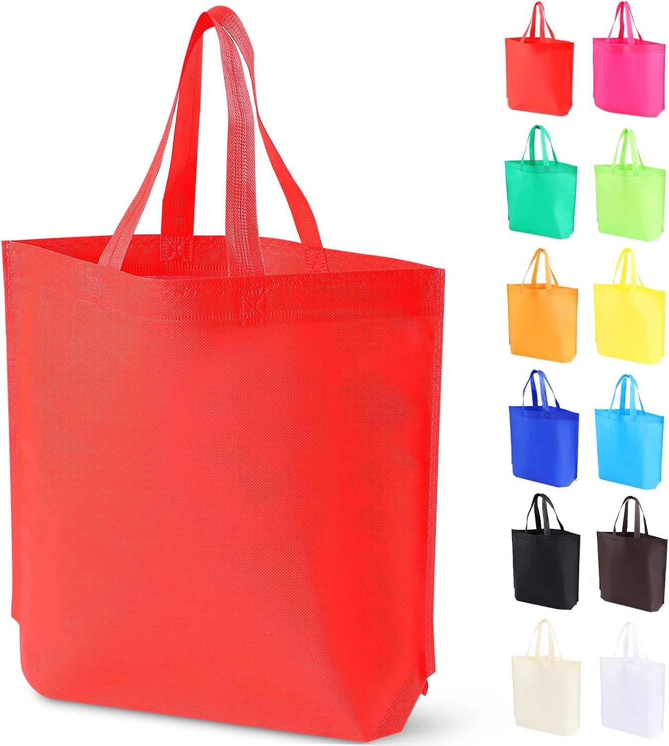 24 Pack Non Woven Tote Bags - 12 Colors Assorted, Reusable Shopping Bags Bulk for Grocery, DIY Craft & Party Favors 14.78x12.5x4 Inches (Multicolored)