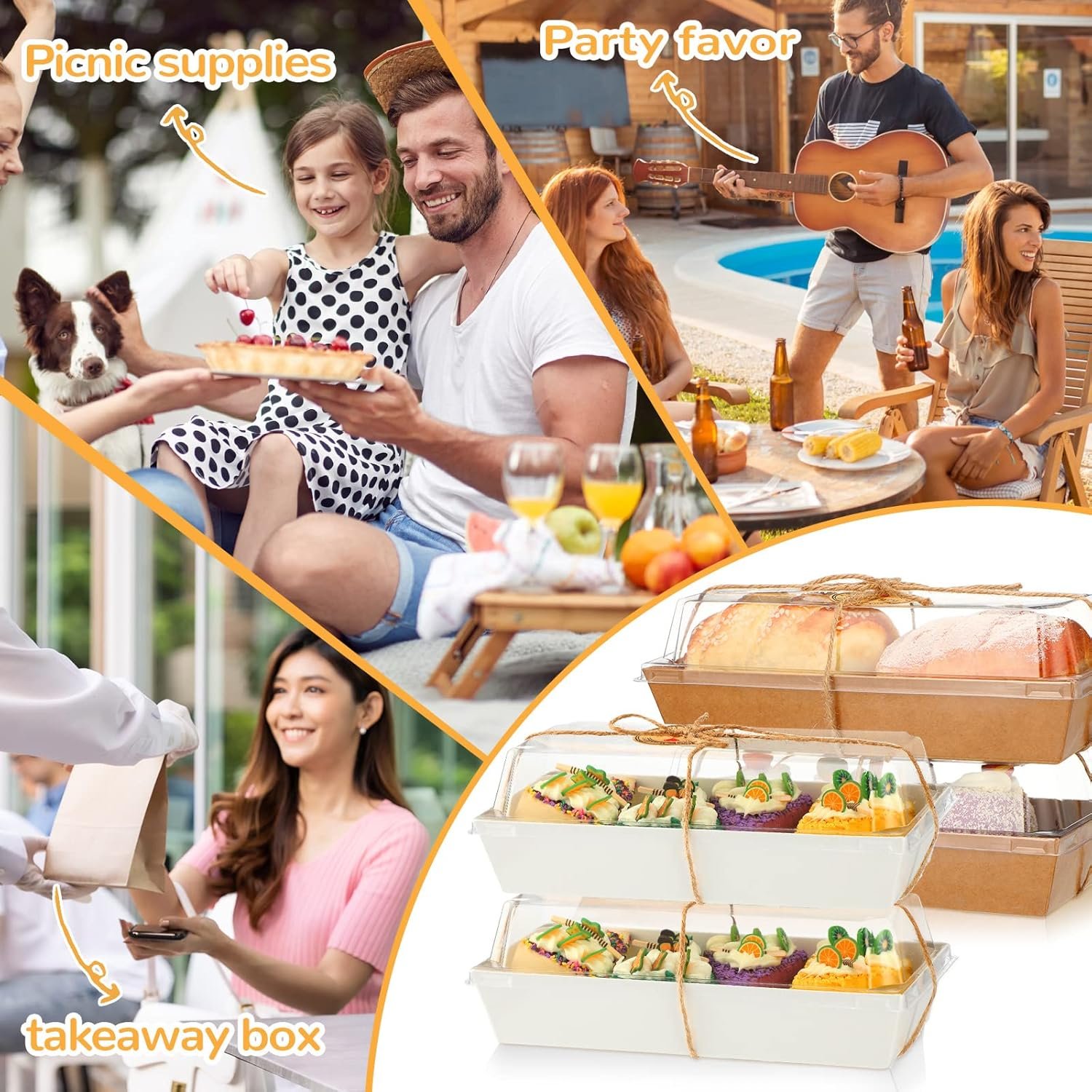 Wholesale 100 Pack Disposable Paper Rectangle Boxes with Clear Lids for Charcuterie Sandwiches Cookies Desserts Mini Cakes Bakery Packaging (Brown White) Factory