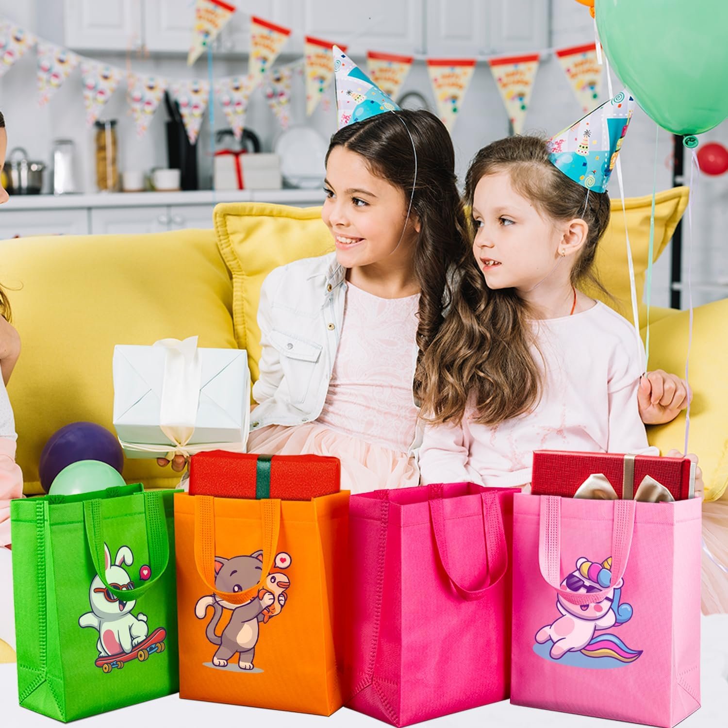 Wholesale 30 Pcs Medium Gift Bags with Handles Rainbow Reusable Non-Woven Party Favor Bags with Tissues for Kids Birthday Baby Shower Wedding Supplies Factory