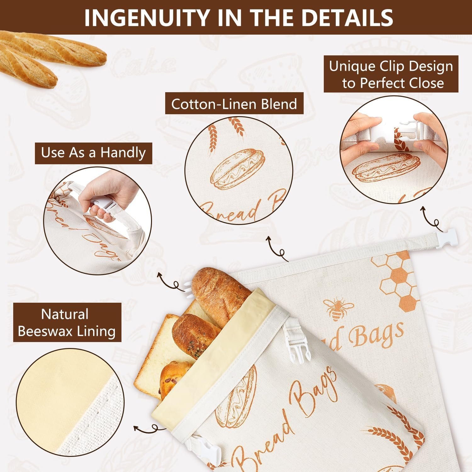 OEM Beeswax Sourdough Bread Bags 2 Pack XL Reusable Homemade Storage Keeps Freshness Factory