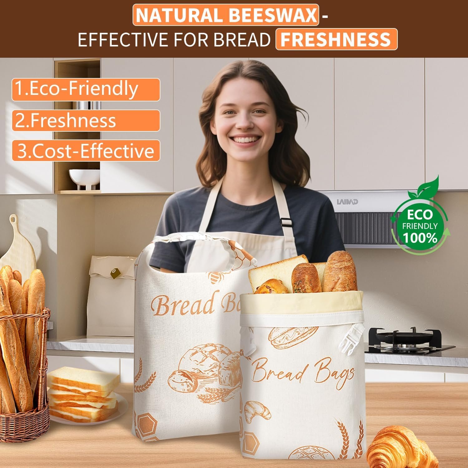 OEM Beeswax Sourdough Bread Bags 2 Pack XL Reusable Homemade Storage Keeps Freshness Factory