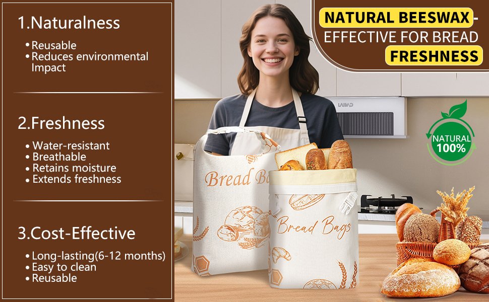 OEM Beeswax Sourdough Bread Bags 2 Pack XL Reusable Homemade Storage Keeps Freshness Factory