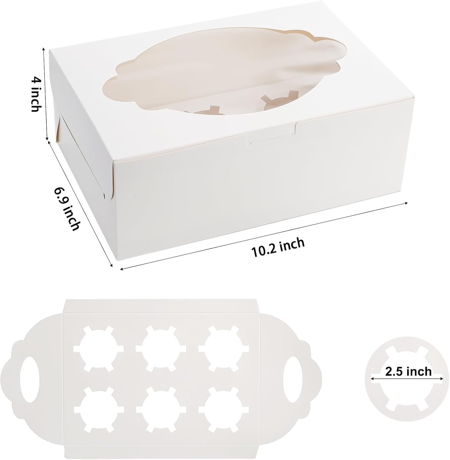 Wholesale 30 Pack 6-Count Cupcake Boxes 10.2x6.9x4 Inch Pre-Folded White Bakery Containers with Window Insert Food Grade Disposable for Cakes Muffins Cookies Pastries Factory