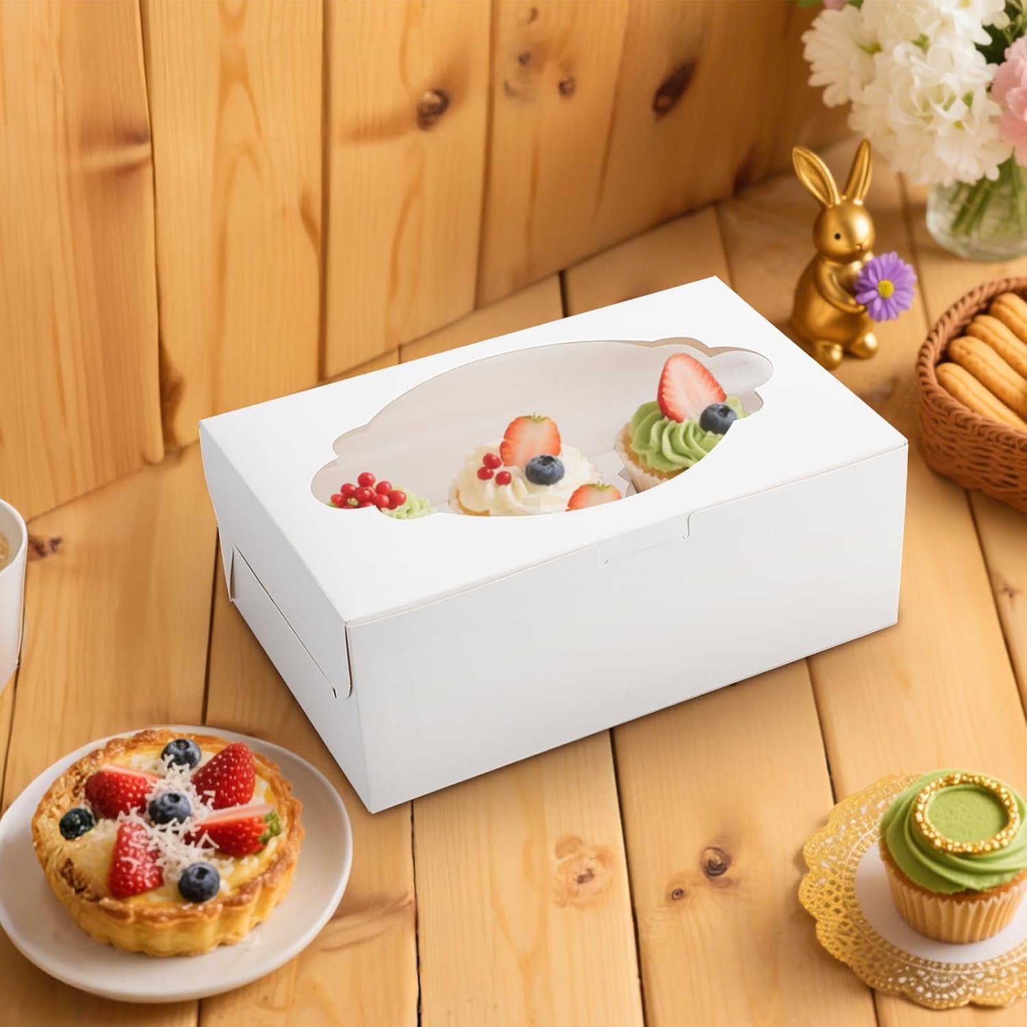 Wholesale 30 Pack 6-Count Cupcake Boxes 10.2x6.9x4 Inch Pre-Folded White Bakery Containers with Window Insert Food Grade Disposable for Cakes Muffins Cookies Pastries Factory