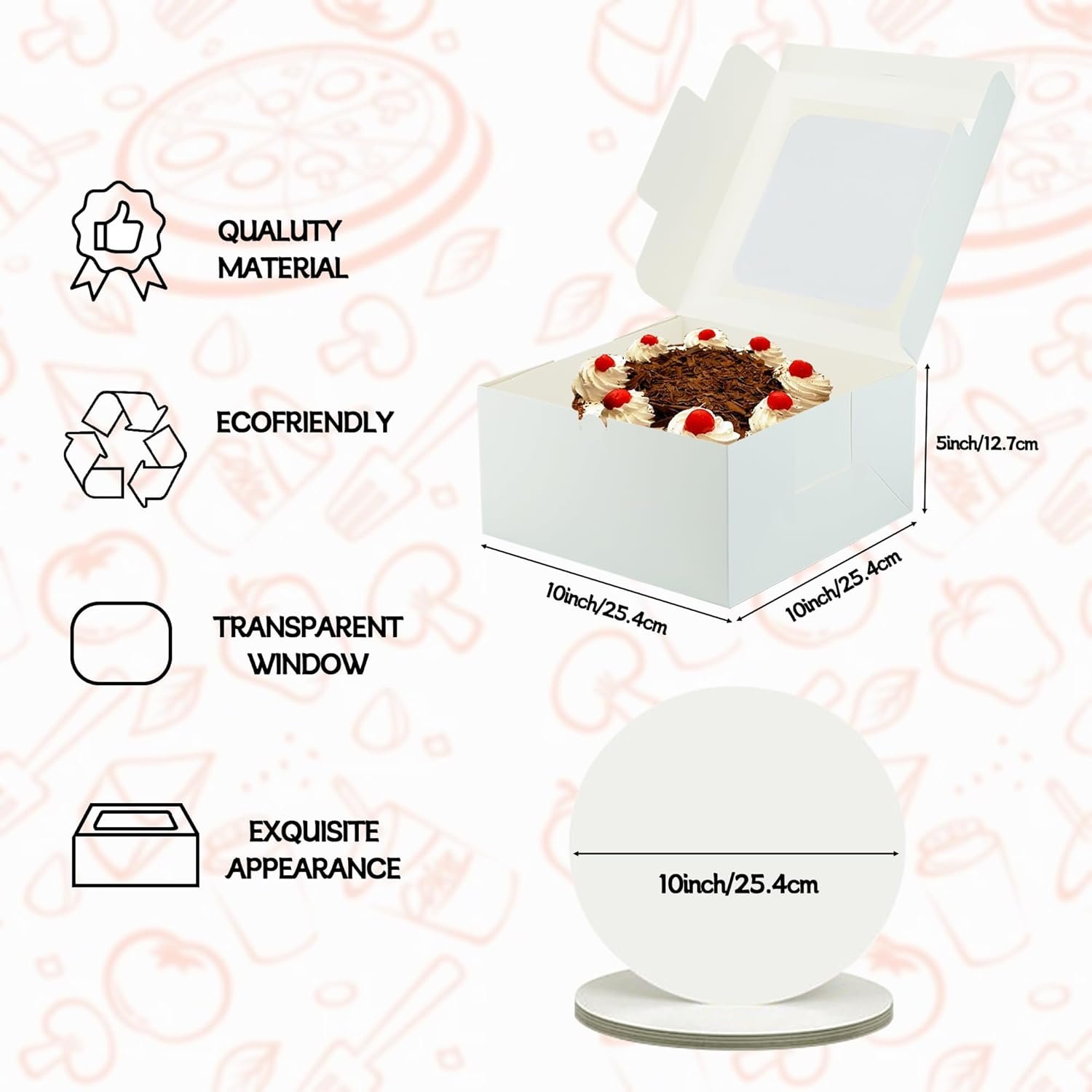 Wholesale 30-Pack 10x10x5-Inch White Square Bakery Boxes with Window and 10-Inch Round Cake Boards for Cakes Cookies Pies Cupcakes Pastries Factory