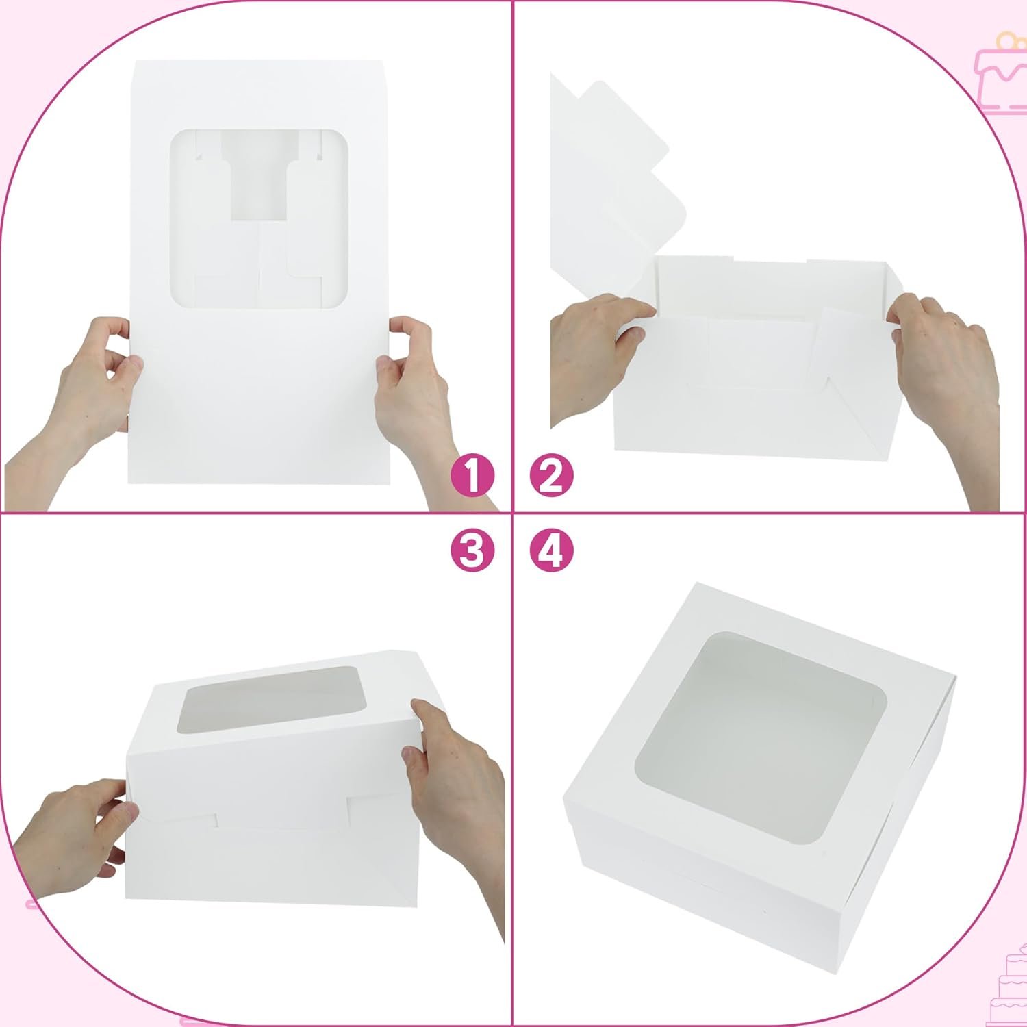 Wholesale 30-Pack 10x10x5-Inch White Square Bakery Boxes with Window and 10-Inch Round Cake Boards for Cakes Cookies Pies Cupcakes Pastries Factory
