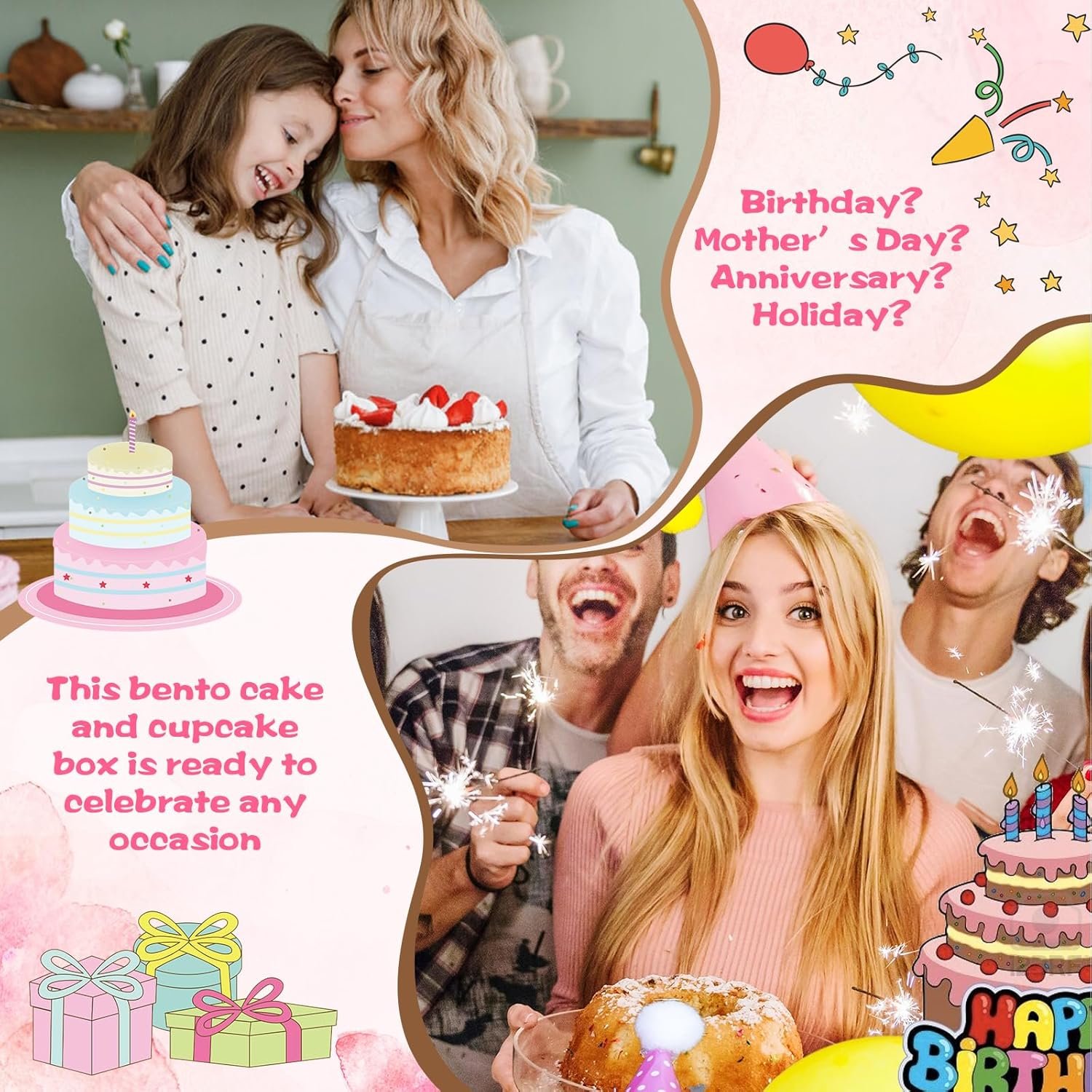 Wholesale 10-Pack 5-in-1 Bento Cake Cupcake Boxes Transparent Windows for 5 Cupcakes 1 Small Cake Baking Supplies Birthdays Weddings Holidays Parties Factory