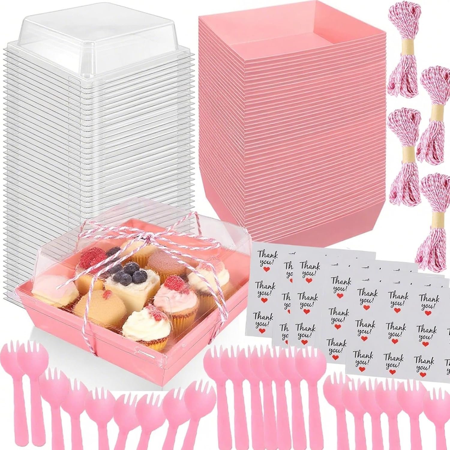 Wholesale 50 Pack 5-Inch Square Small Charcuterie Boxes with Clear Lids To-Go Paper Mini Disposable Containers for Desserts Sandwiches Cookies Sushi Cake Slices Strawberries Pink Factory