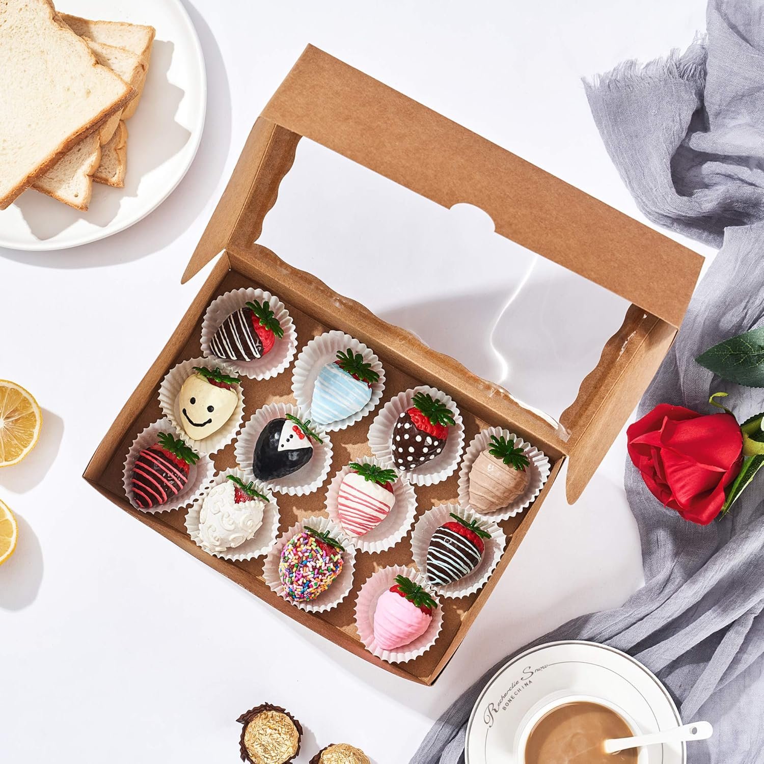 Wholesale 4-Pack 10x7x2.5 Inch Premium Cookie Strawberry Boxes with Clear Window Kraft Paper Factory