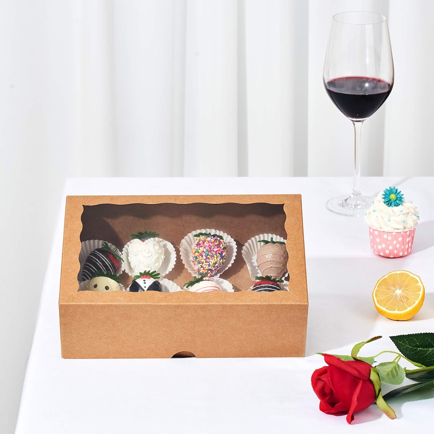 Wholesale 4-Pack 10x7x2.5 Inch Premium Cookie Strawberry Boxes with Clear Window Kraft Paper Factory