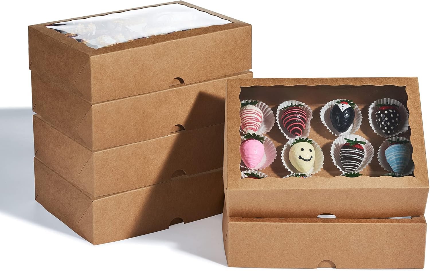 Wholesale 4-Pack 10x7x2.5 Inch Premium Cookie Strawberry Boxes with Clear Window Kraft Paper Factory