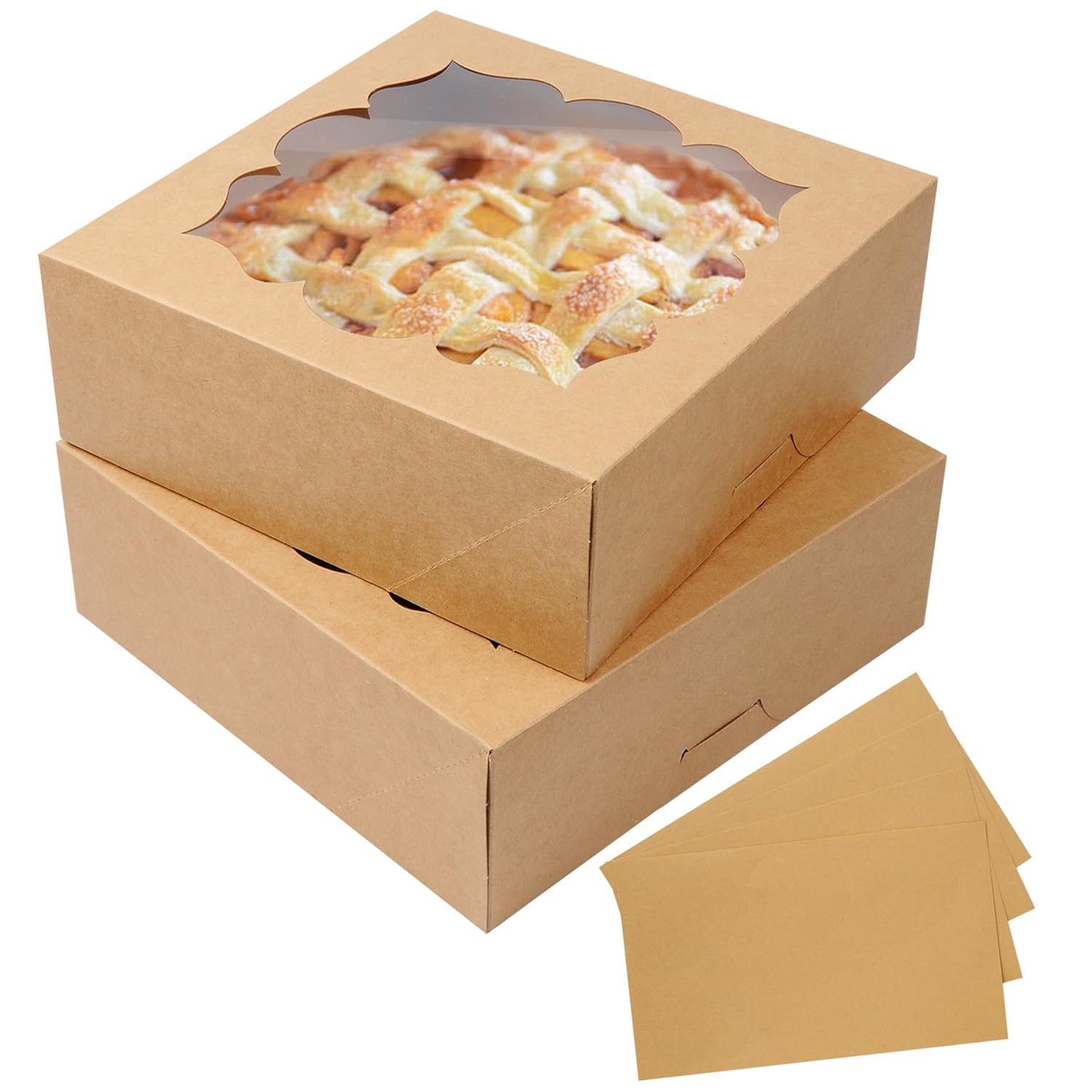 Valentine Gift Valentine Gift 20 Pack Pie Boxes 9x9x3Inch Cake Boxes Bakery Boxes with Window for Pie, Cookies, Donuts, Chocolate Covered Strawberries (Brown)