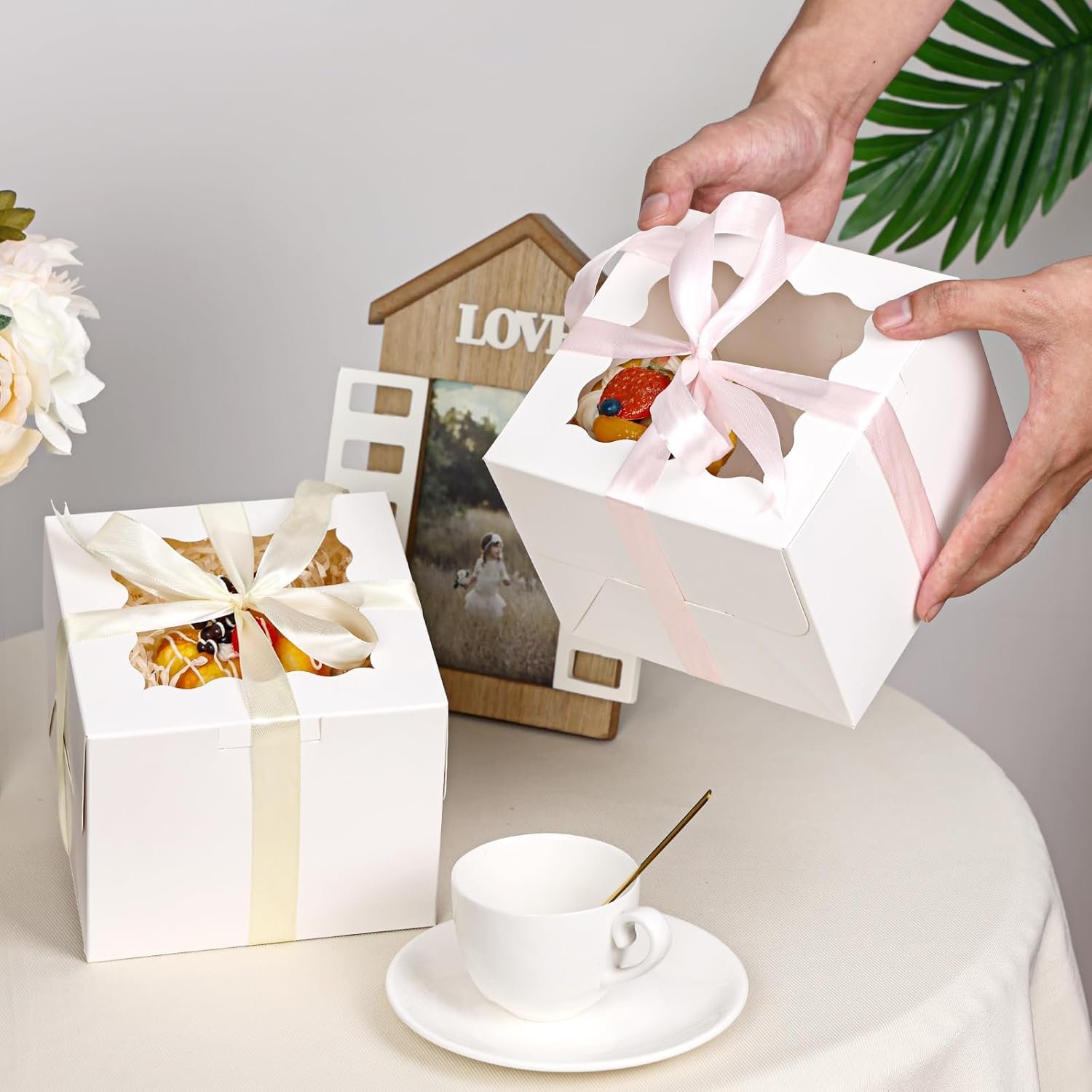 Wholesale 15-Pack 6x6x5 Inch White Cake Boxes with Window for Bakery Carriers Small Bento Cookies Cupcakes Desserts Mother's Day Valentine's Day Factory